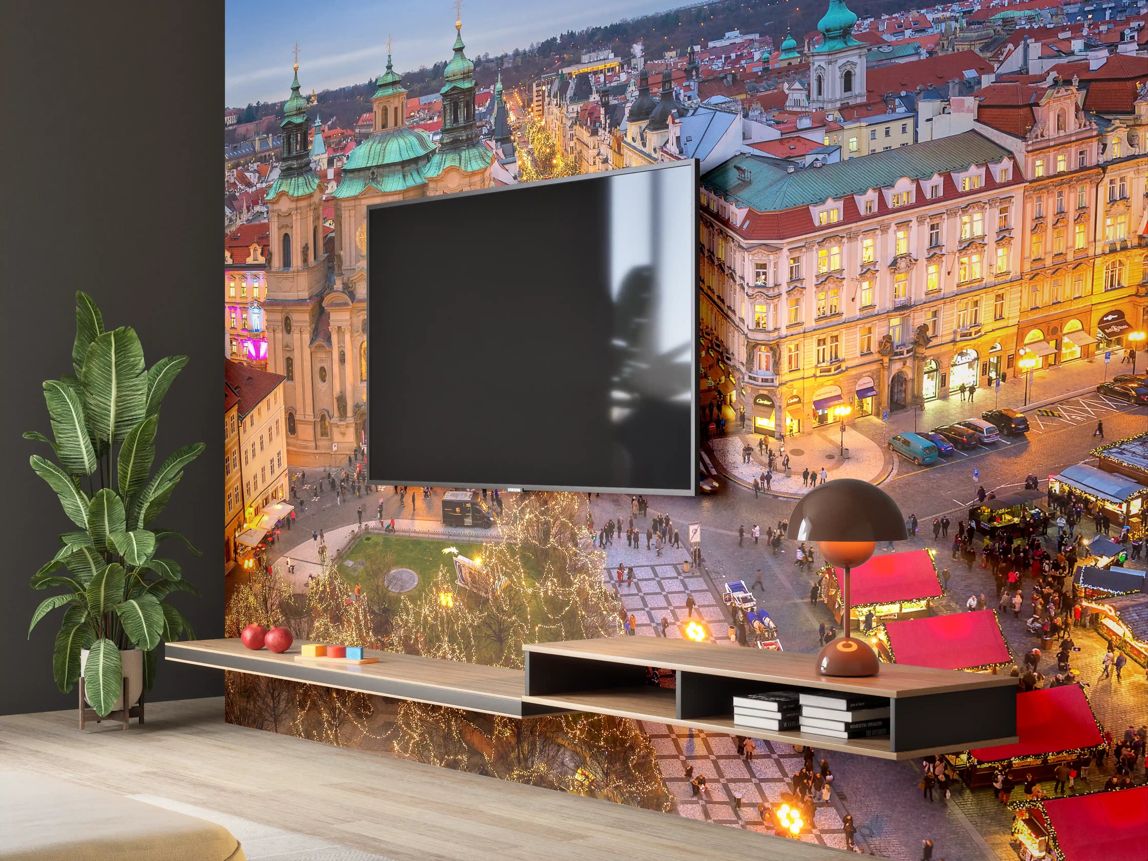 Wandverkleidung Wohnzimmer - Lichterglanz in der Altstadt bei Nacht