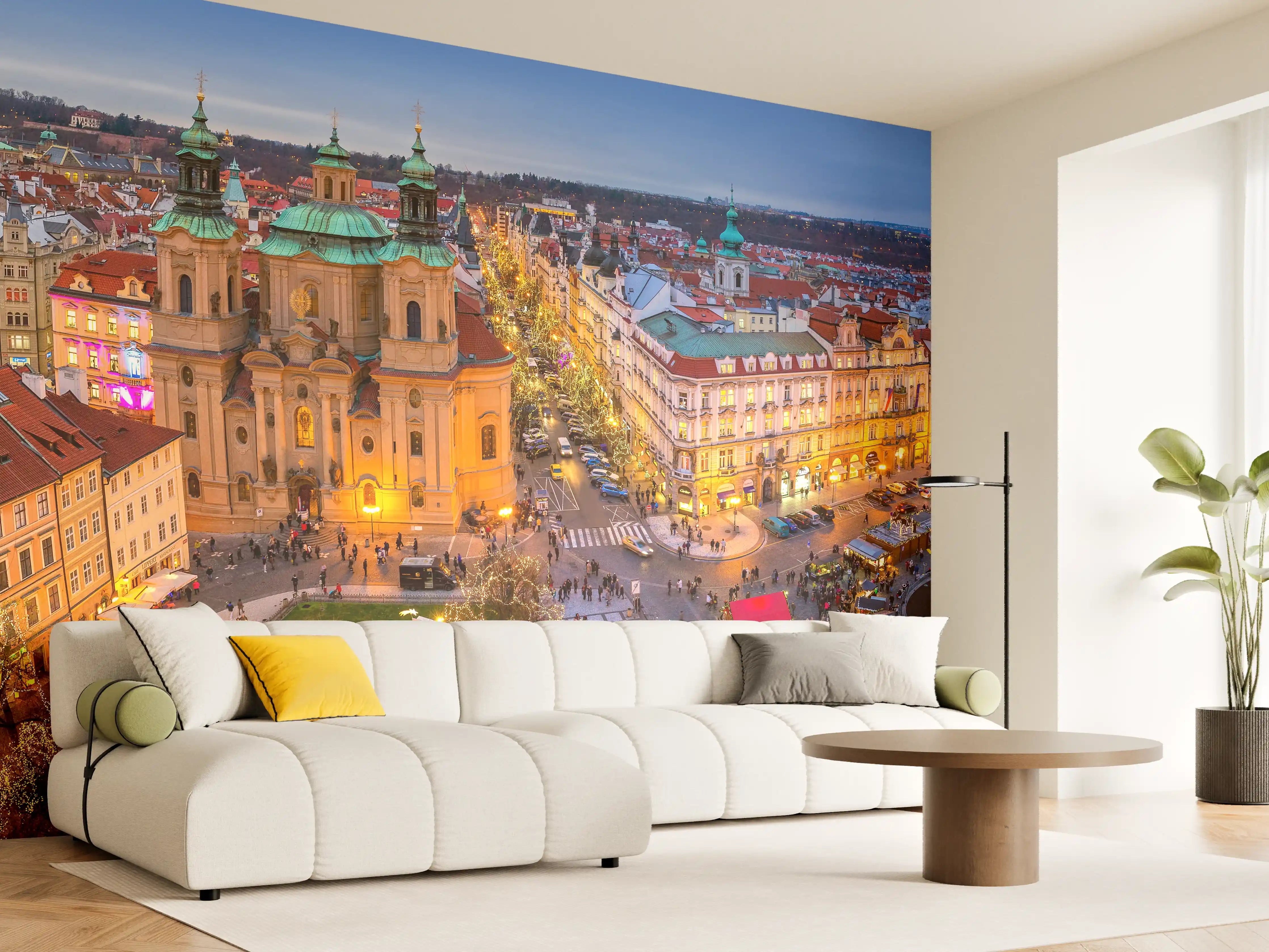 Wandverkleidung Wohnzimmer - Lichterglanz in der Altstadt bei Nacht
