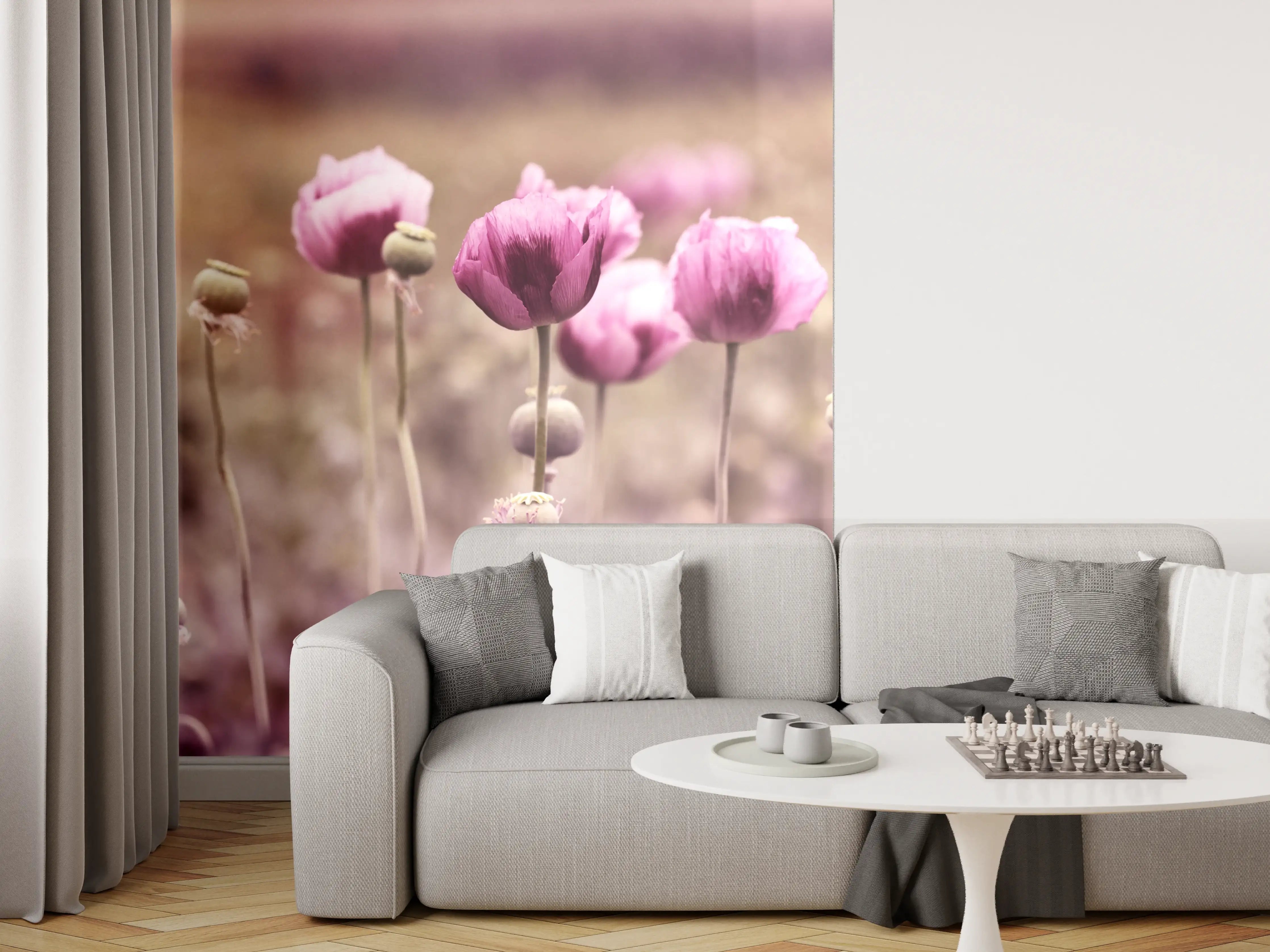 Wandverkleidung Wohnzimmer - Lila Mohnblume