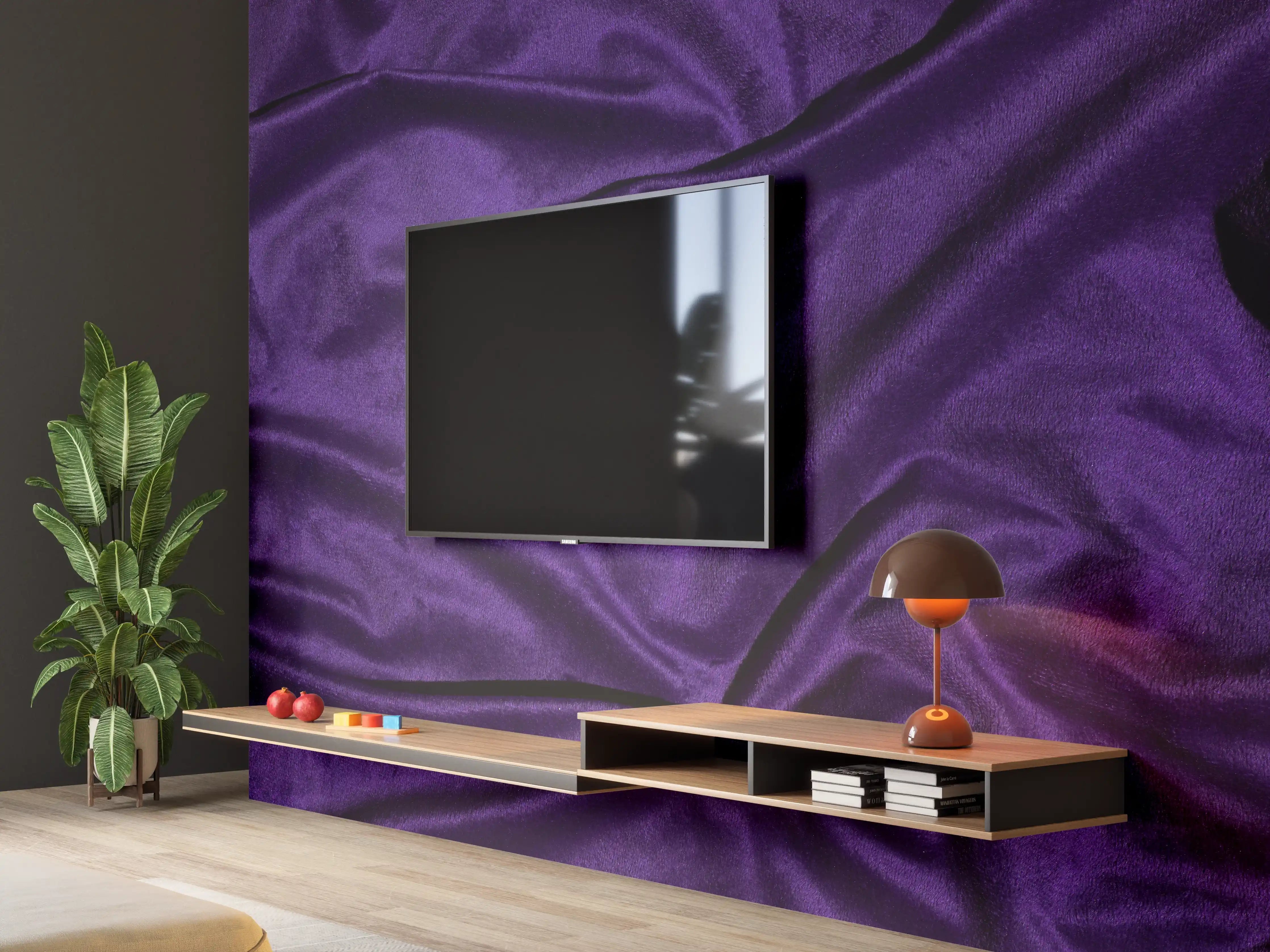 Wandverkleidung Wohnzimmer - Lila Satin Seide