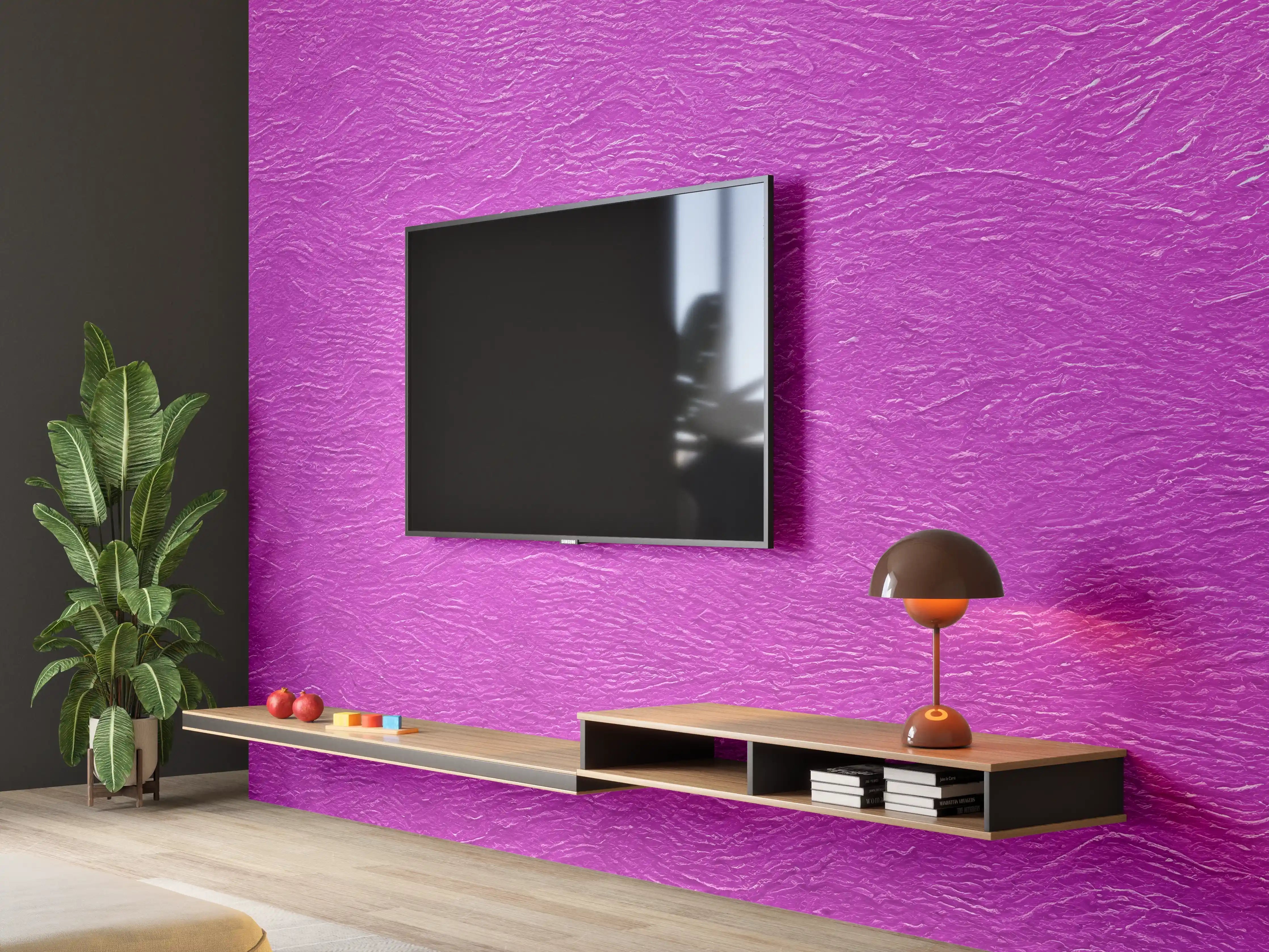 Wandverkleidung Wohnzimmer - Lila Wandmuster