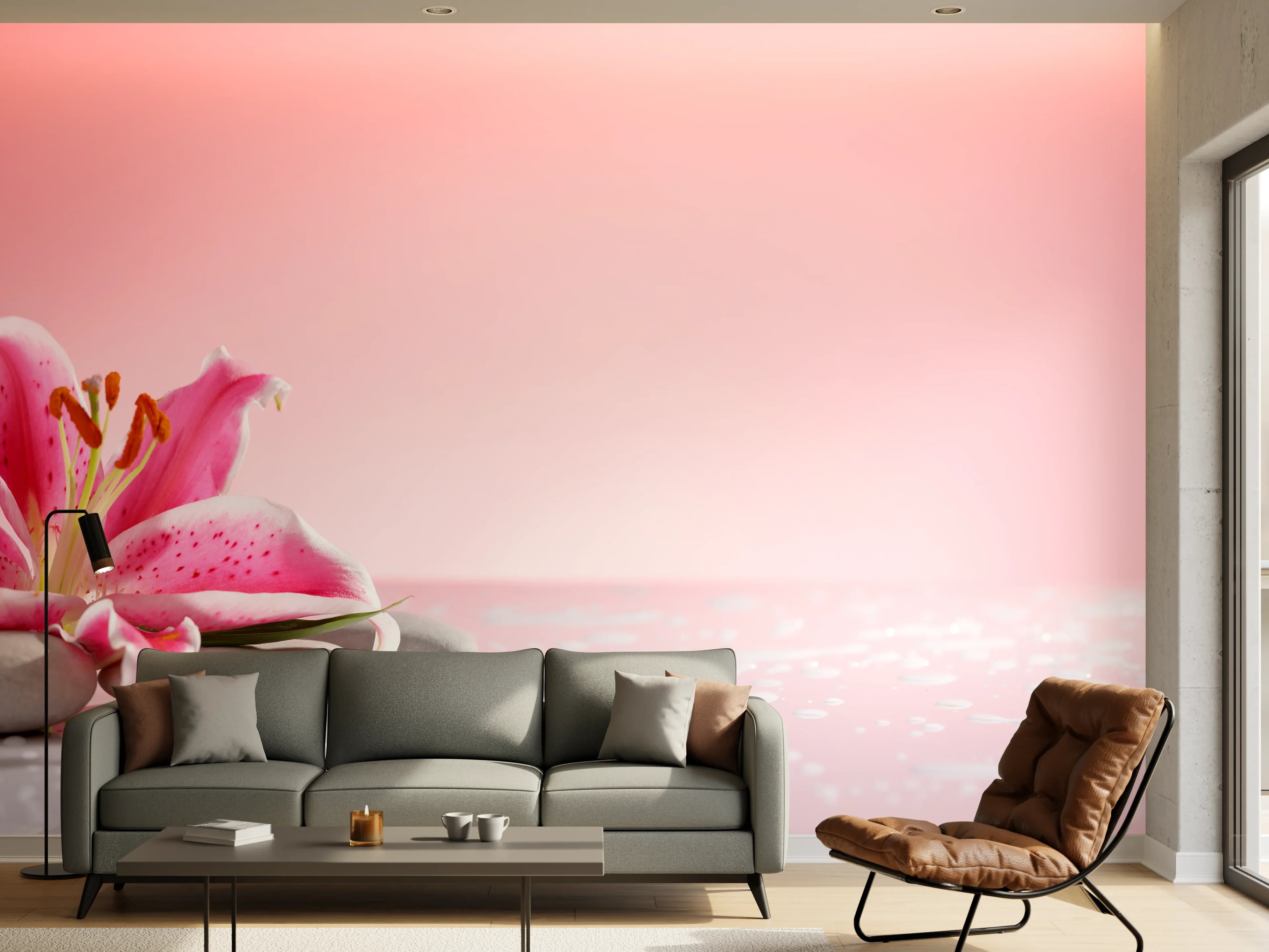 Wandverkleidung Wohnzimmer - Lilie und Massagesteine
