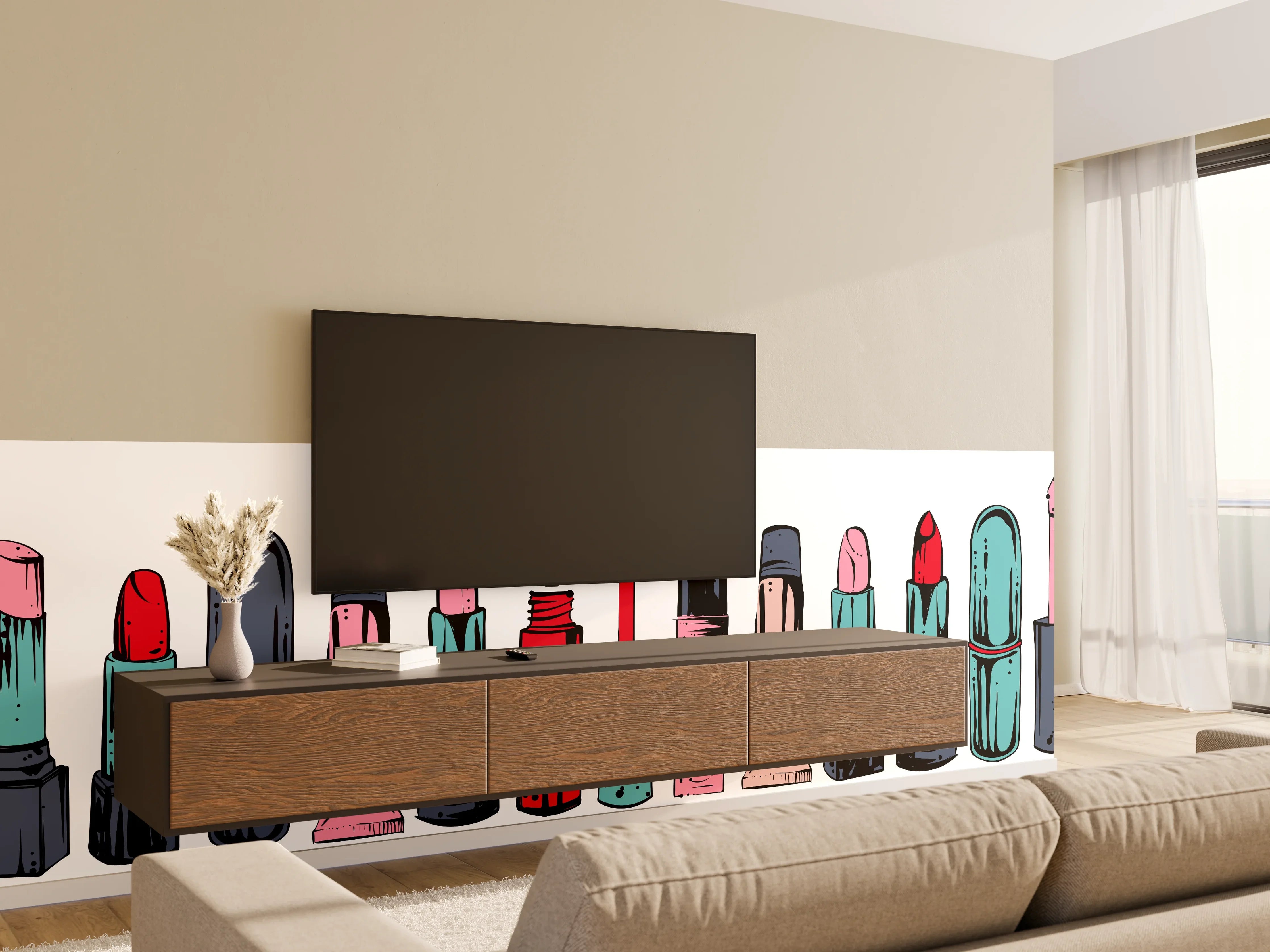 Wandverkleidung Wohnzimmer - Lippenstifte in bunten Farben auf weißem Hintergrund