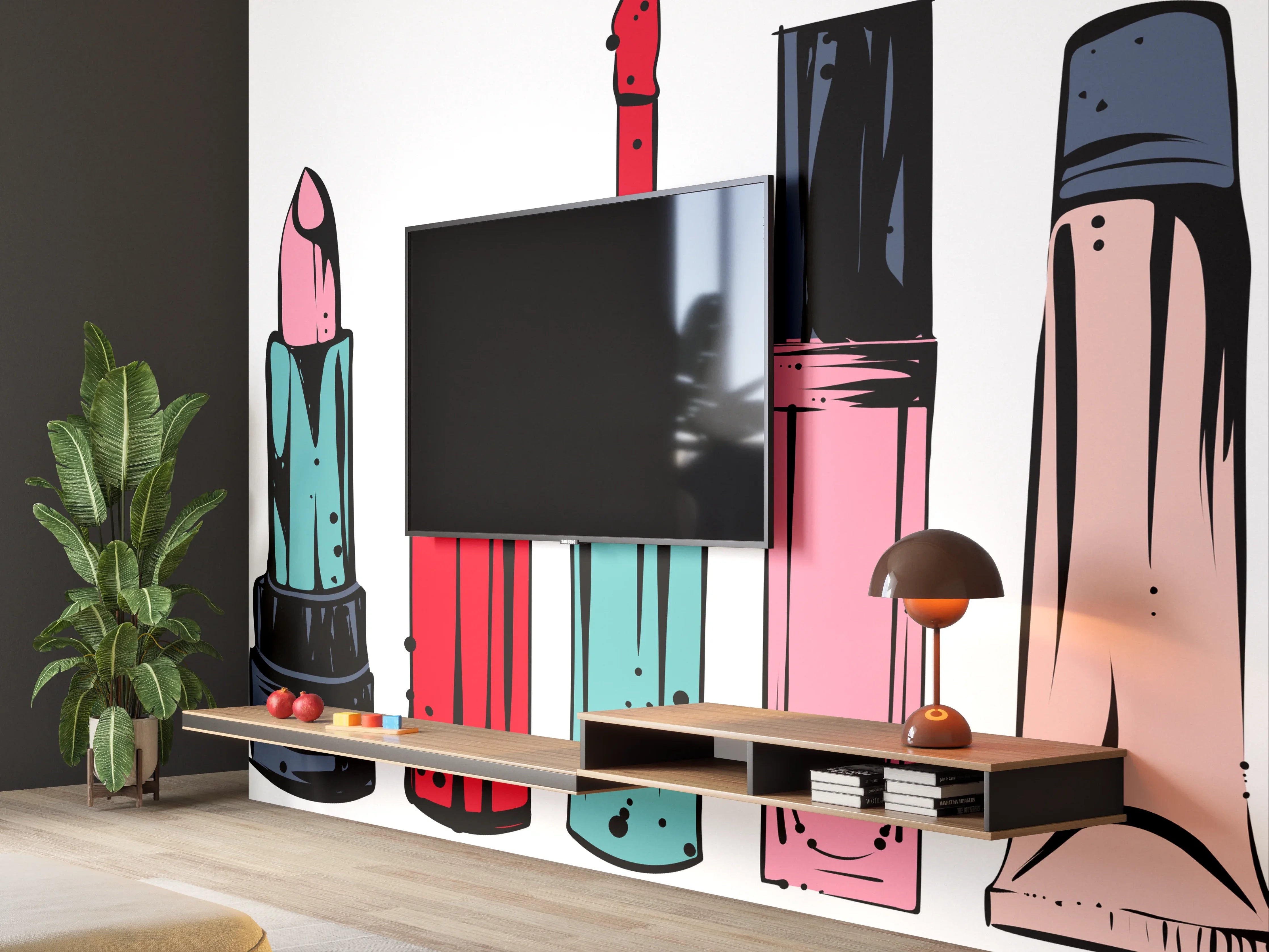 Wandverkleidung Wohnzimmer - Lippenstifte in bunten Farben auf weißem Hintergrund