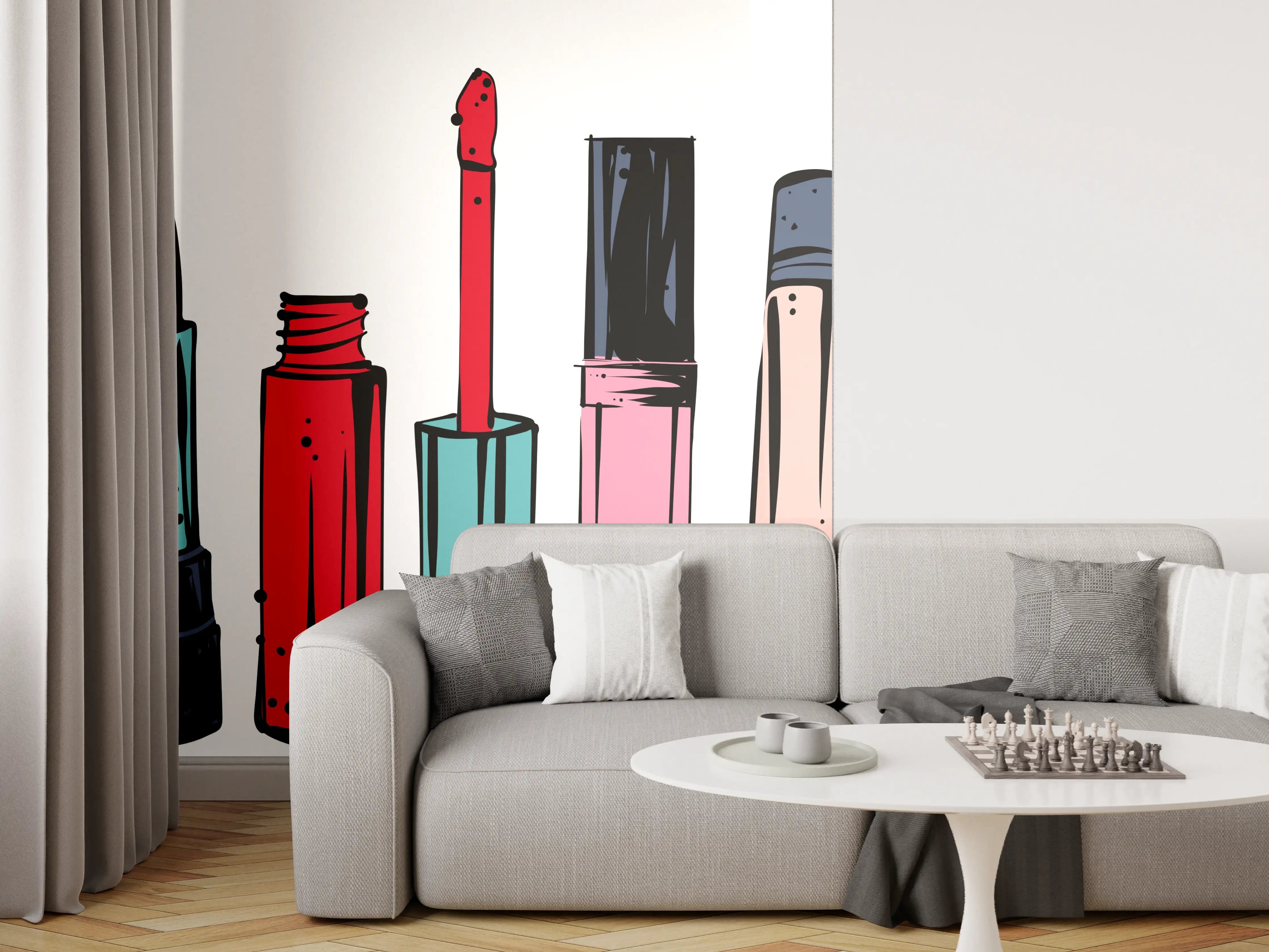 Wandverkleidung Wohnzimmer - Lippenstifte in bunten Farben auf weißem Hintergrund