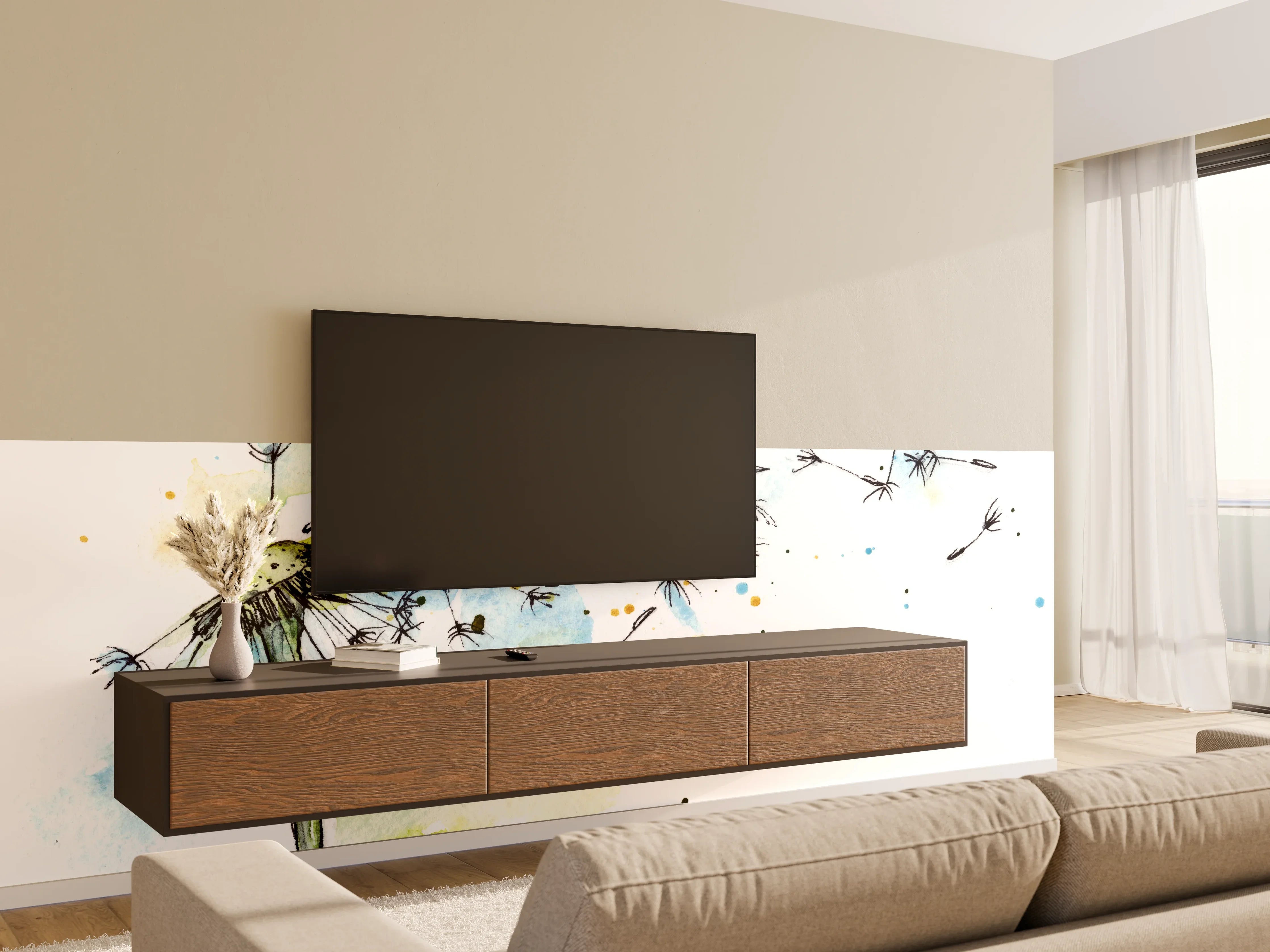 Wandverkleidung Wohnzimmer - Löwenzahn Aquarell