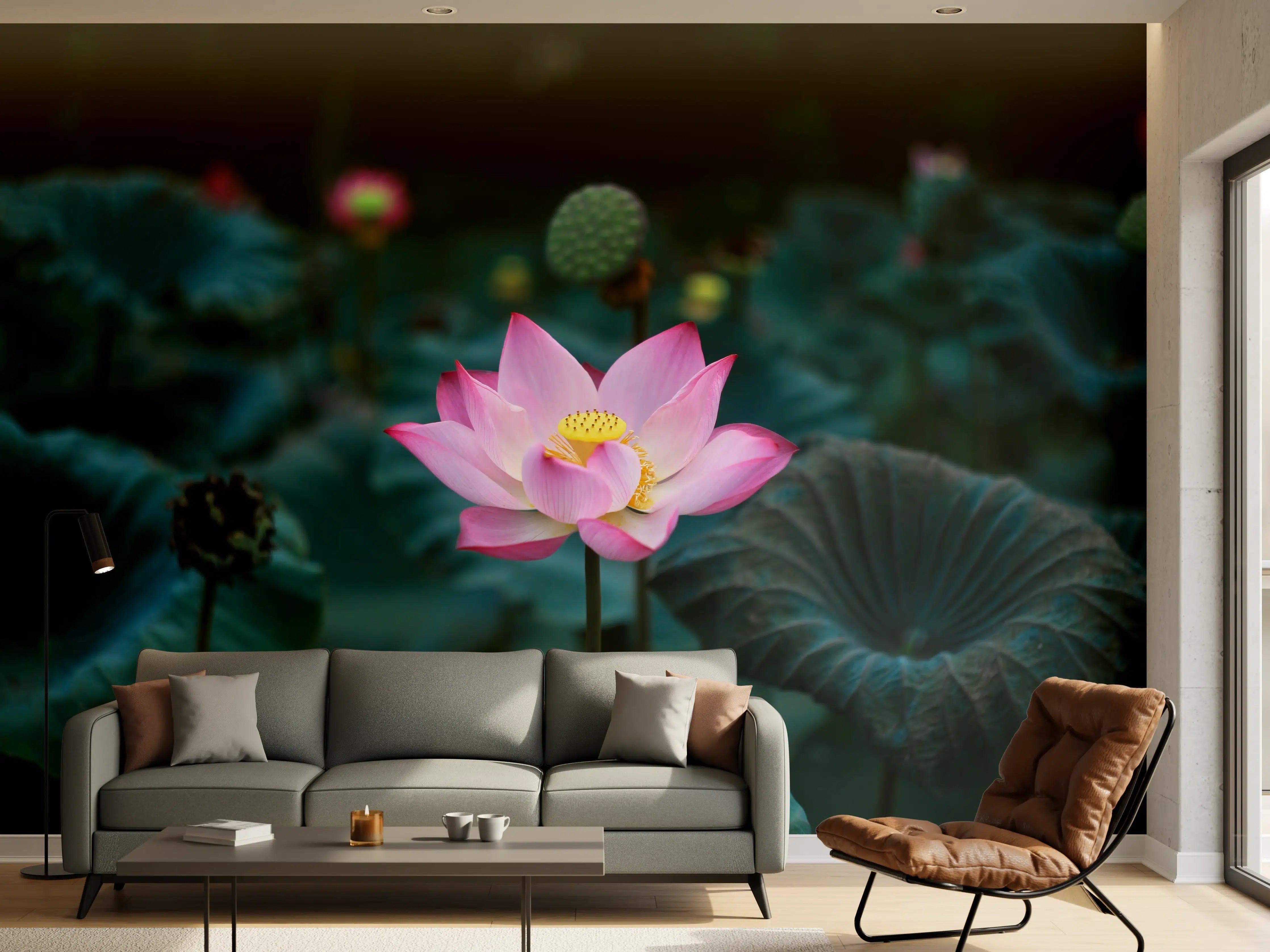 Wandverkleidung Wohnzimmer - Lotosblume im Garten