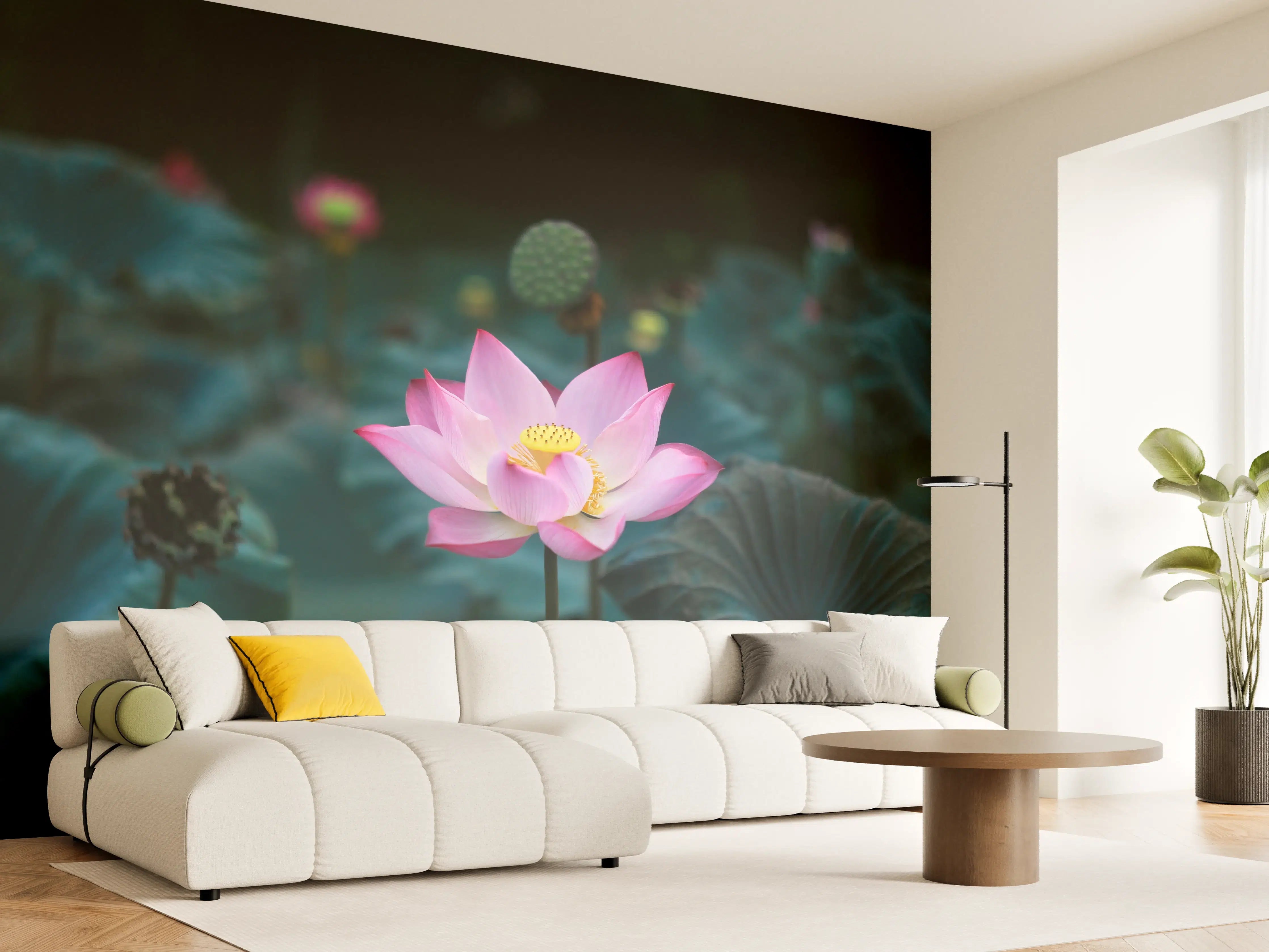 Wandverkleidung Wohnzimmer - Lotosblume im Garten