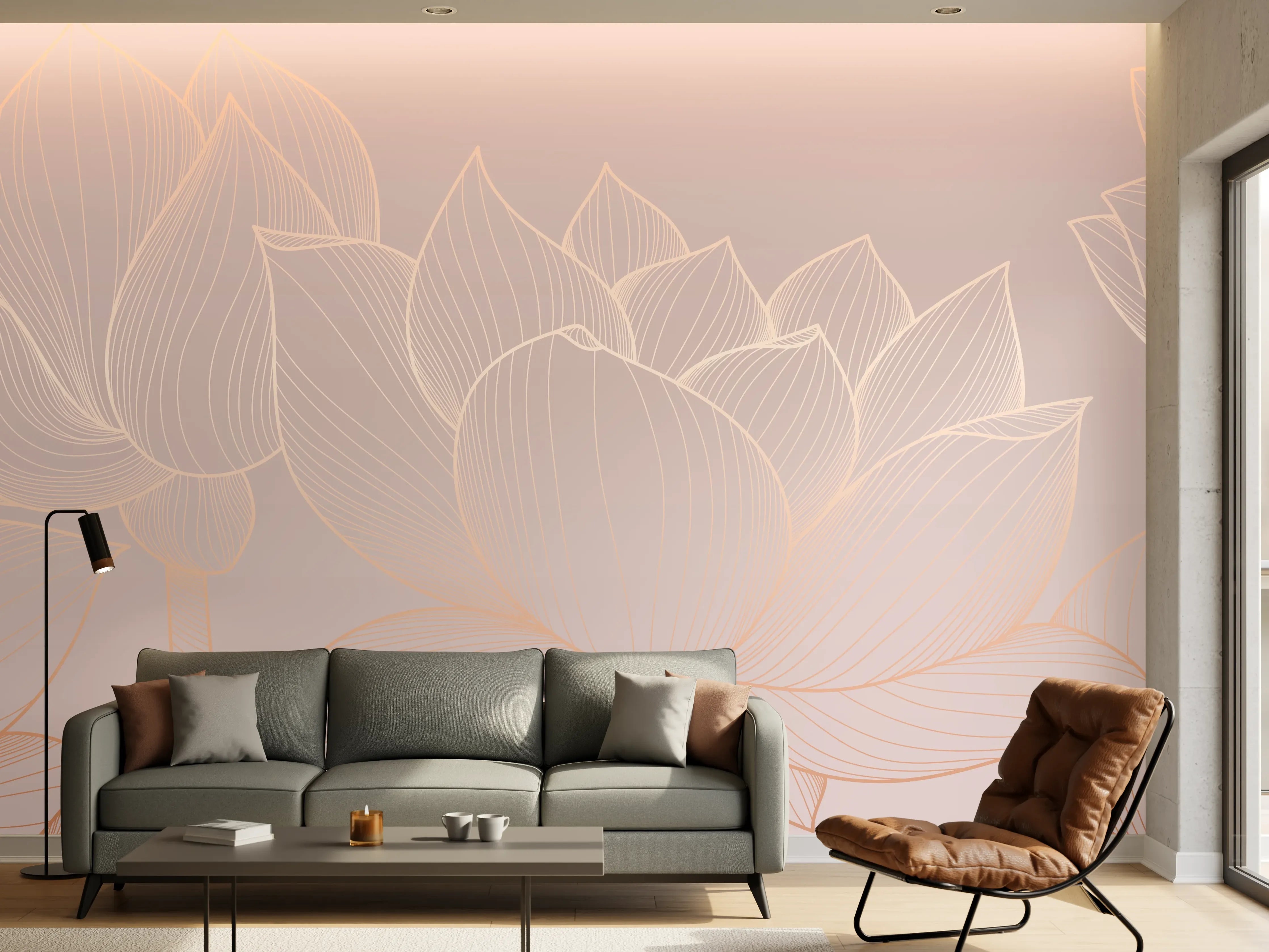 Wandverkleidung Wohnzimmer - Lotus-Lineart Pastelltöne