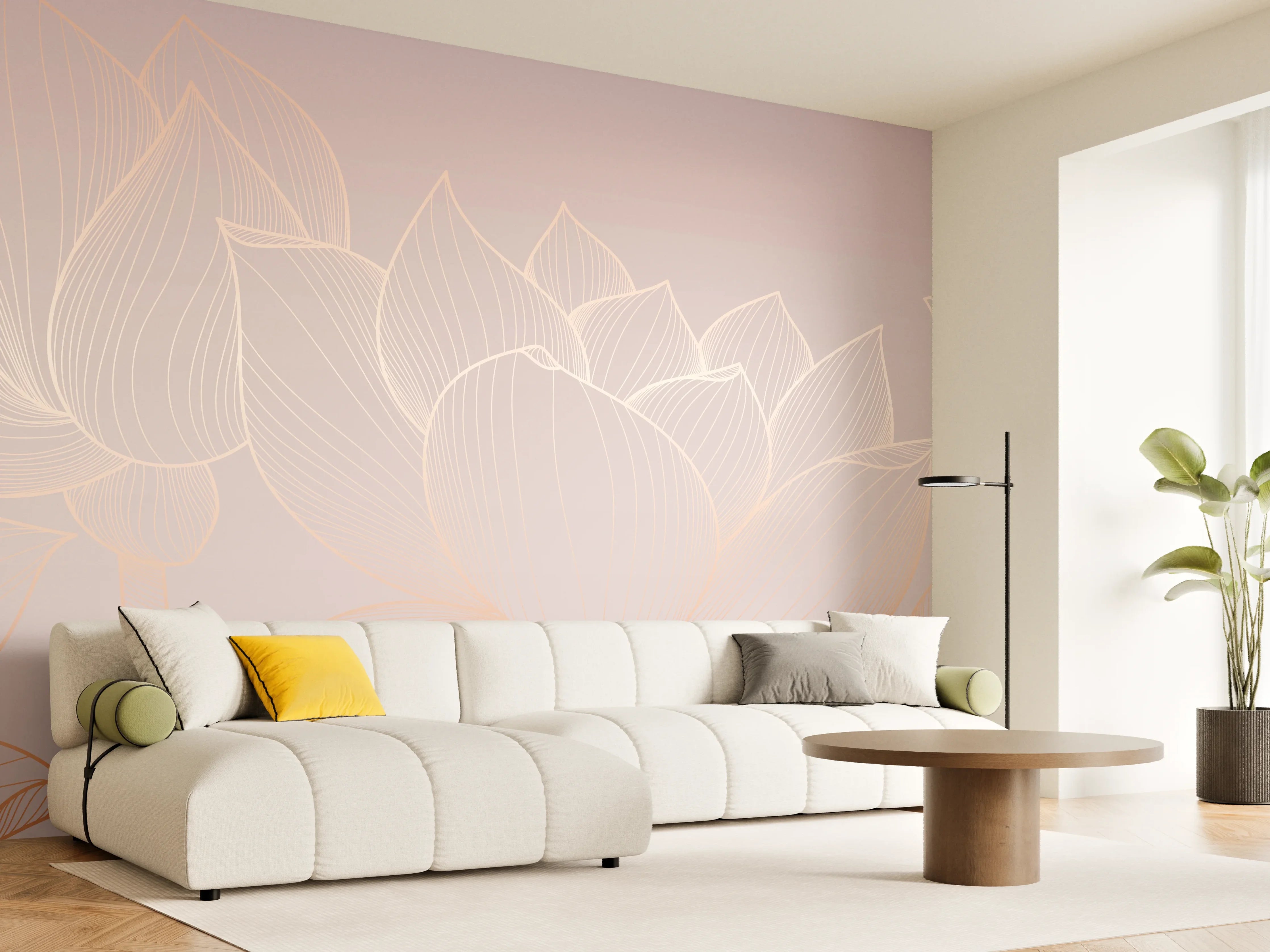 Wandverkleidung Wohnzimmer - Lotus-Lineart Pastelltöne