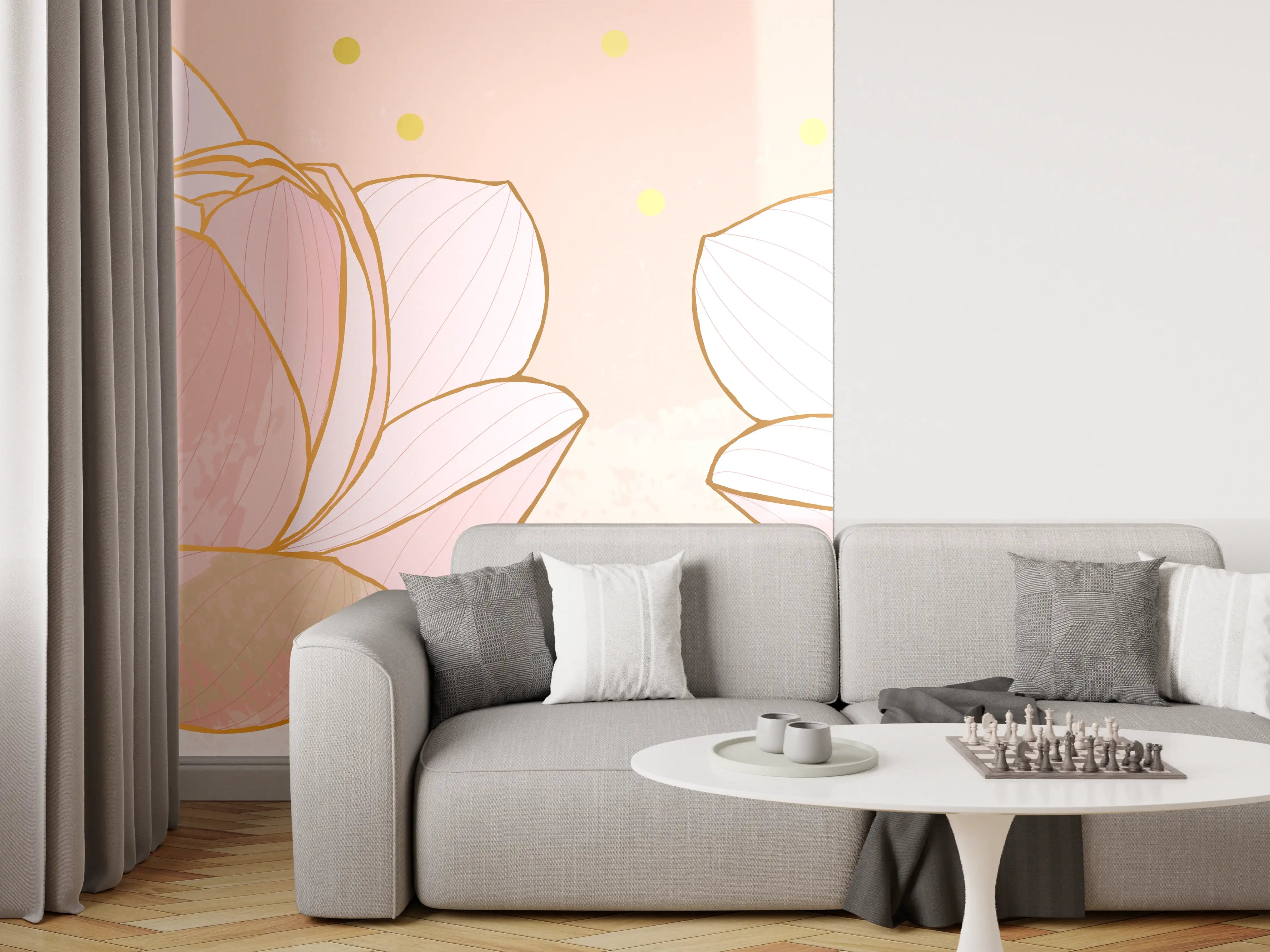 Wandverkleidung Wohnzimmer - Lotusblüte Rosa Gold Akzente