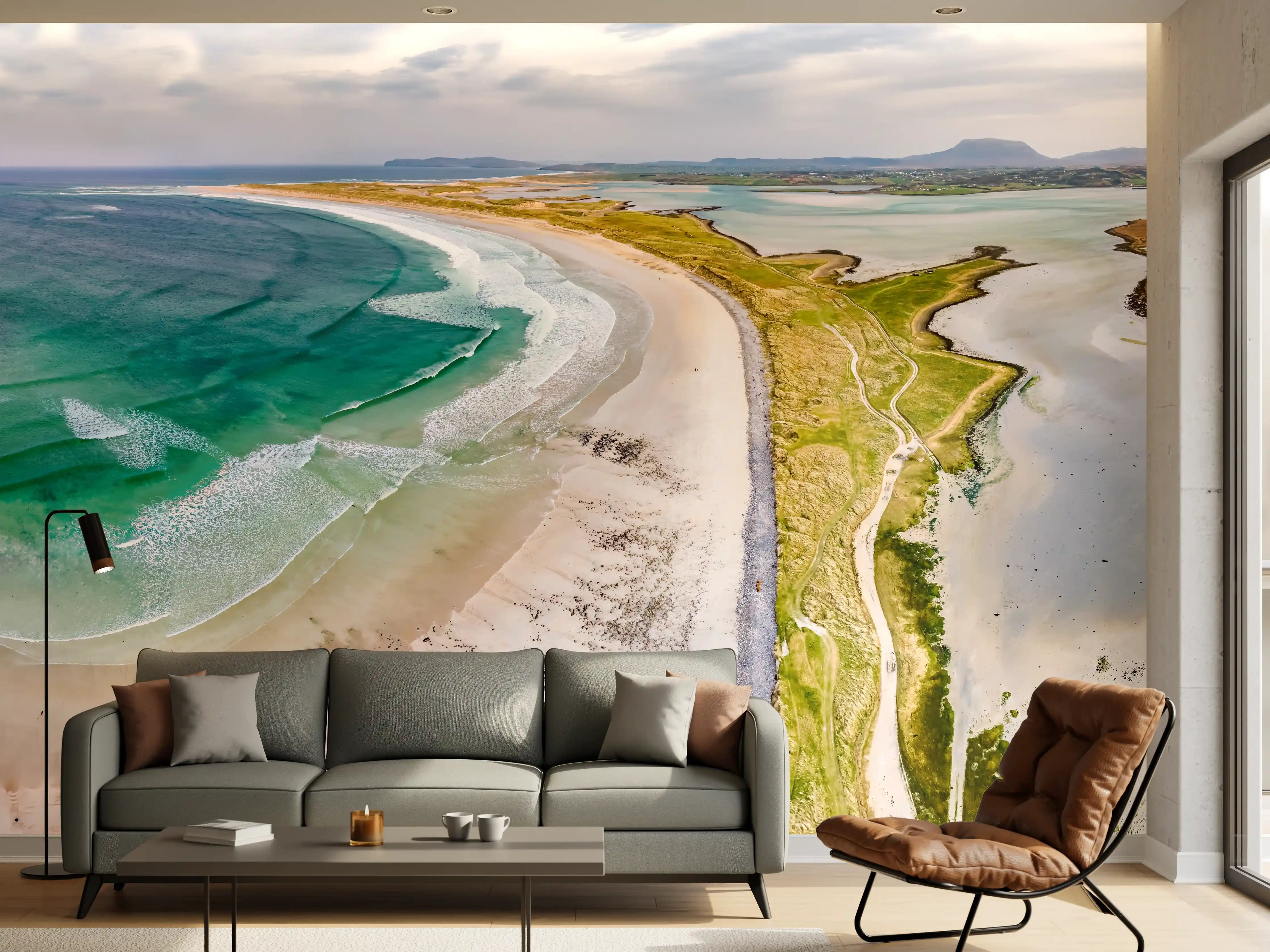 Wandverkleidung Wohnzimmer - Luftaufnahme der Küste von Magheraroarty-Irland