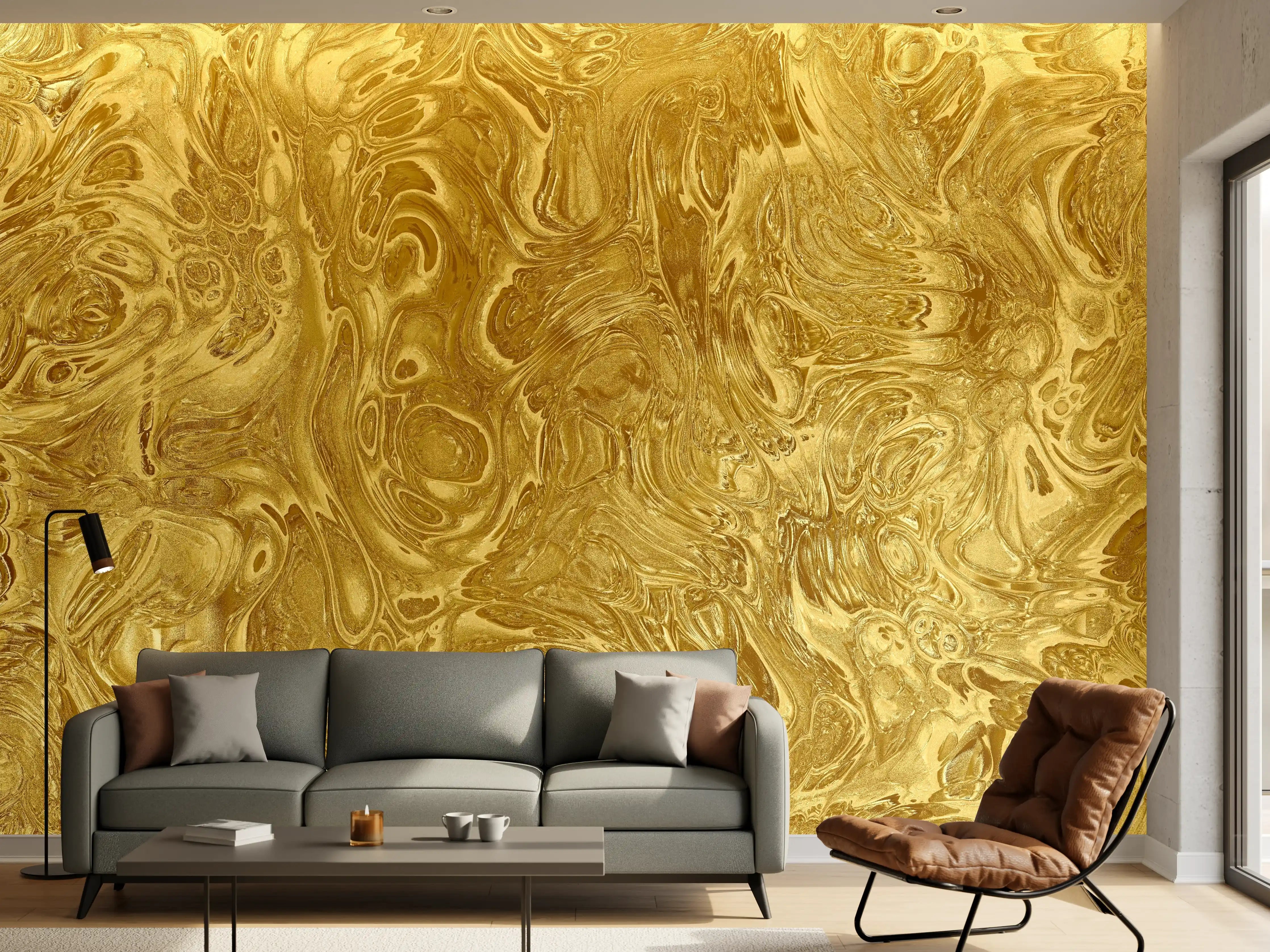 Wandverkleidung Wohnzimmer - Luxuriöse Gold-Marmoroptik – Eleganz pur