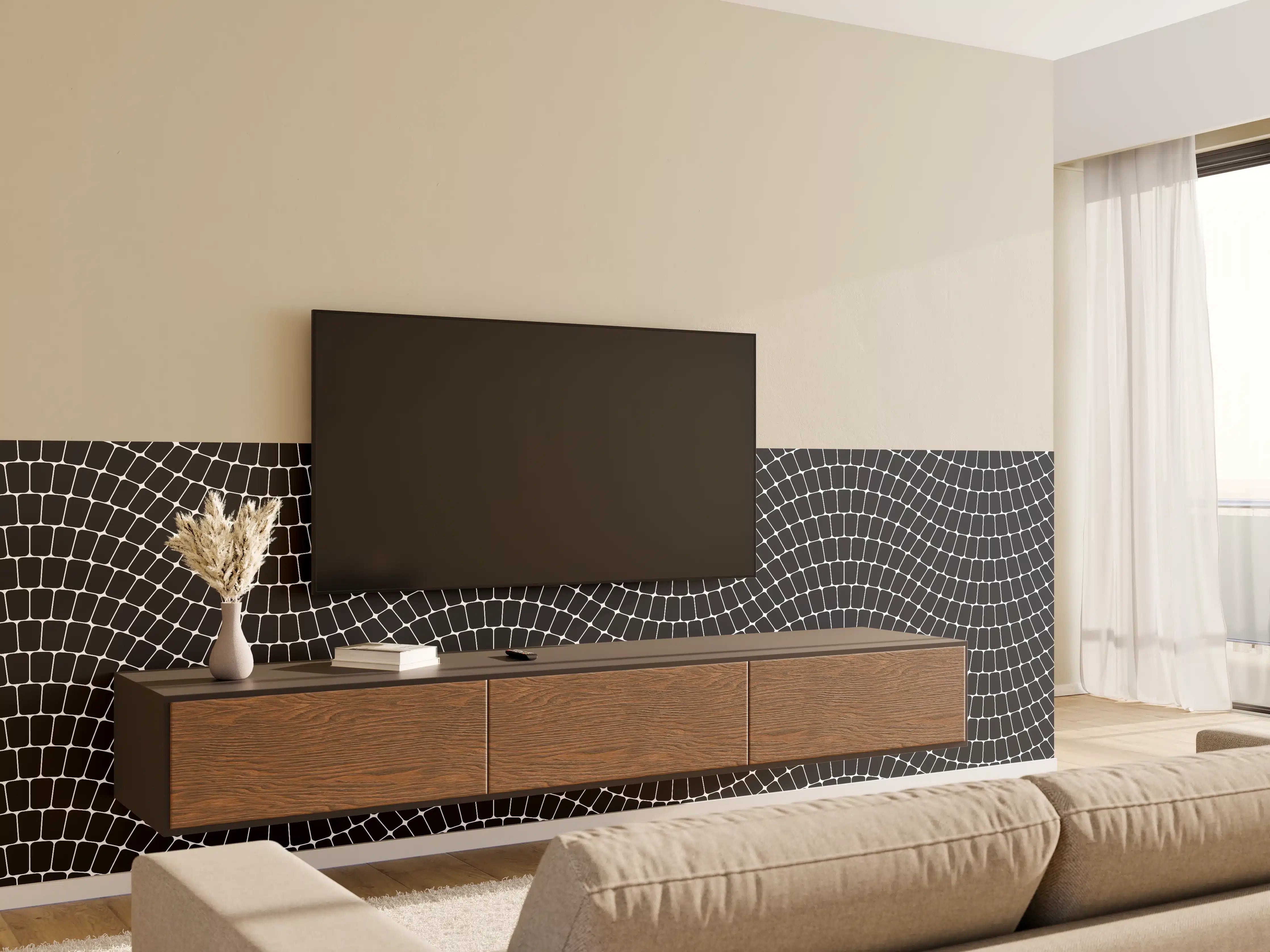 Wandverkleidung Wohnzimmer - Luxuriöse schwarze Wellenstruktur