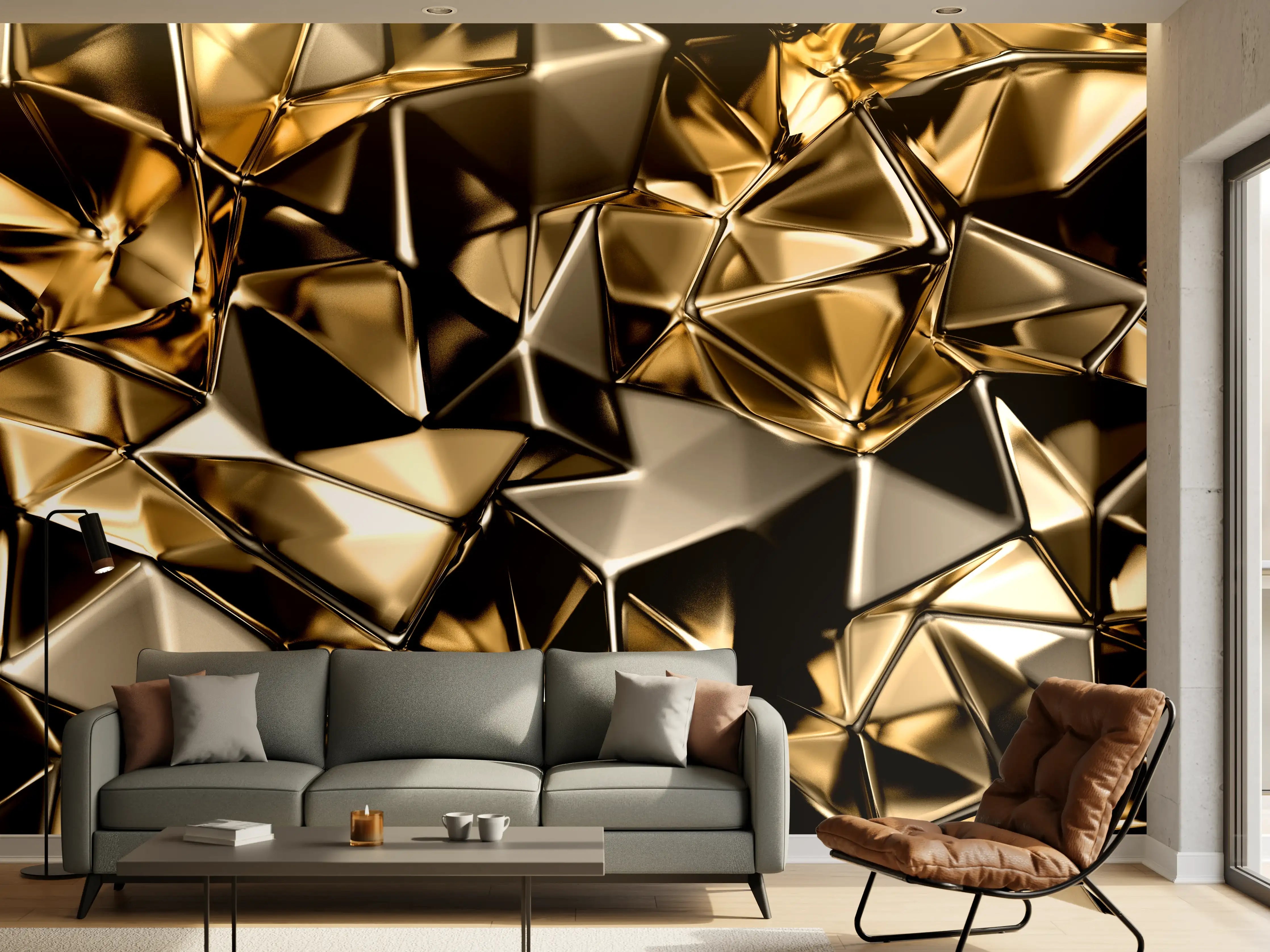 Wandverkleidung Wohnzimmer - Luxuriöser Gold-Kupfer-Effekt trifft moderne Eleganz