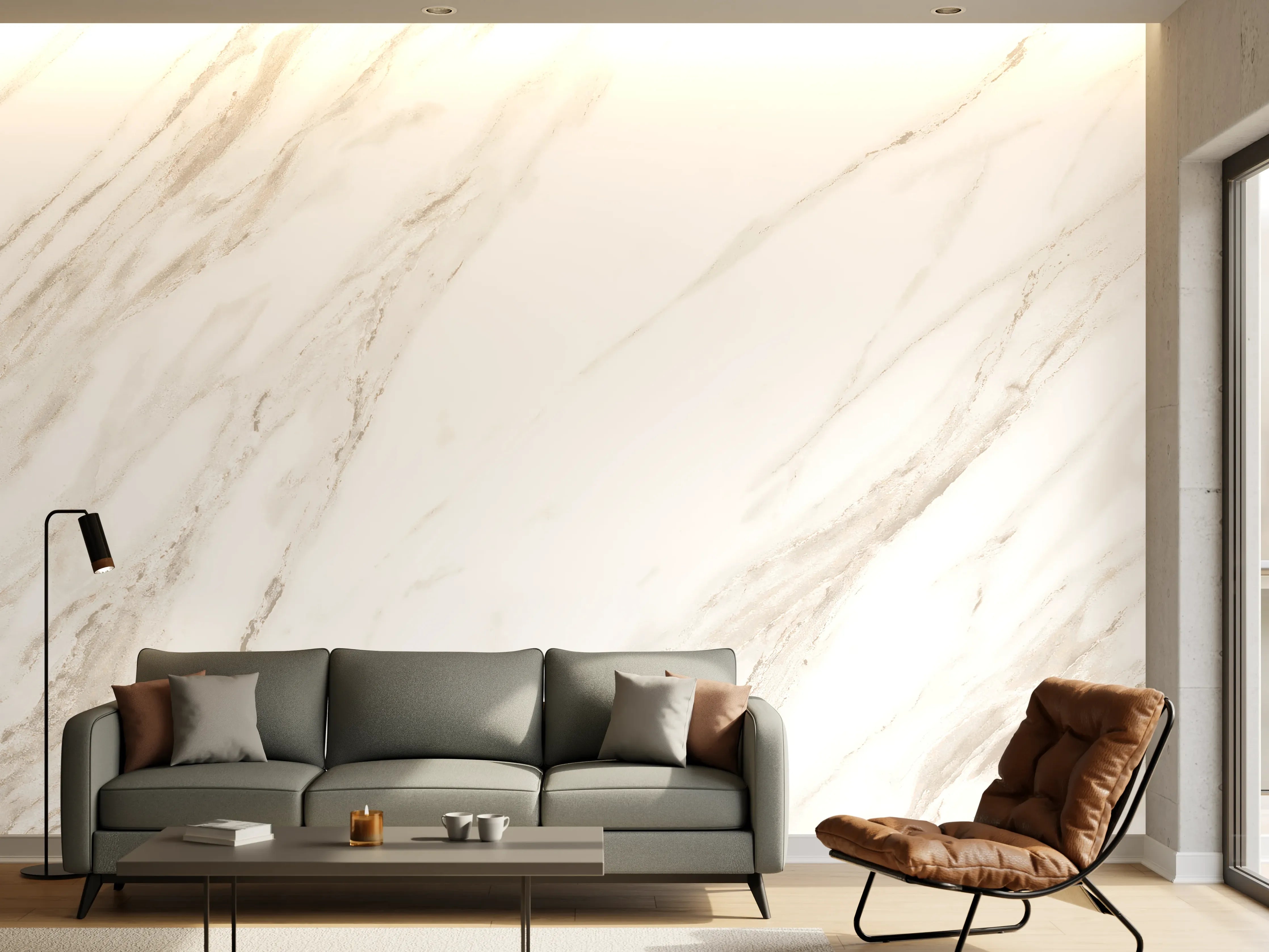 Wandverkleidung Wohnzimmer - Luxuriöses Marmor Design