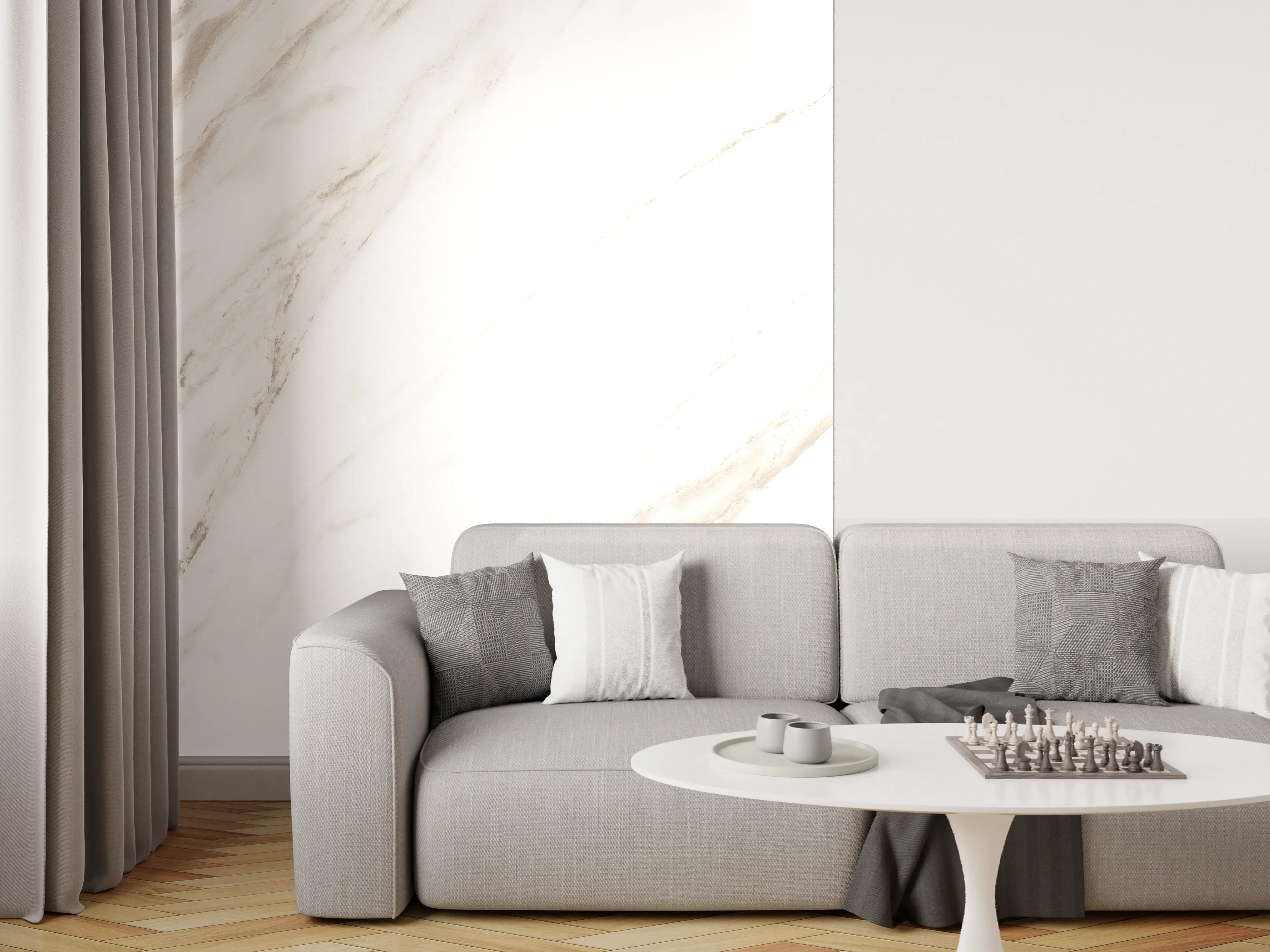 Wandverkleidung Wohnzimmer - Luxuriöses Marmor Design