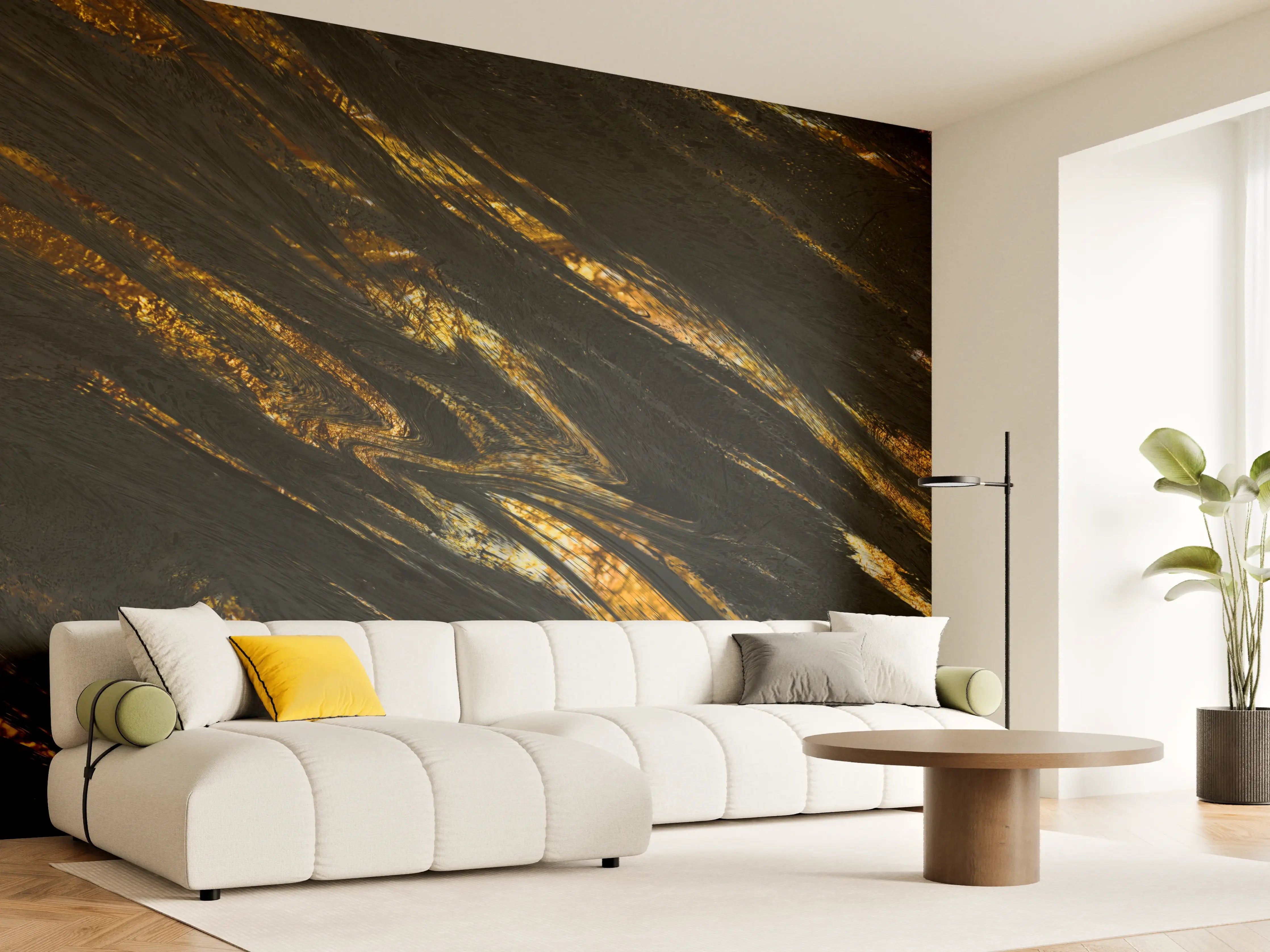 Wandverkleidung Wohnzimmer - Luxus Gold Marmor-Holz Textur
