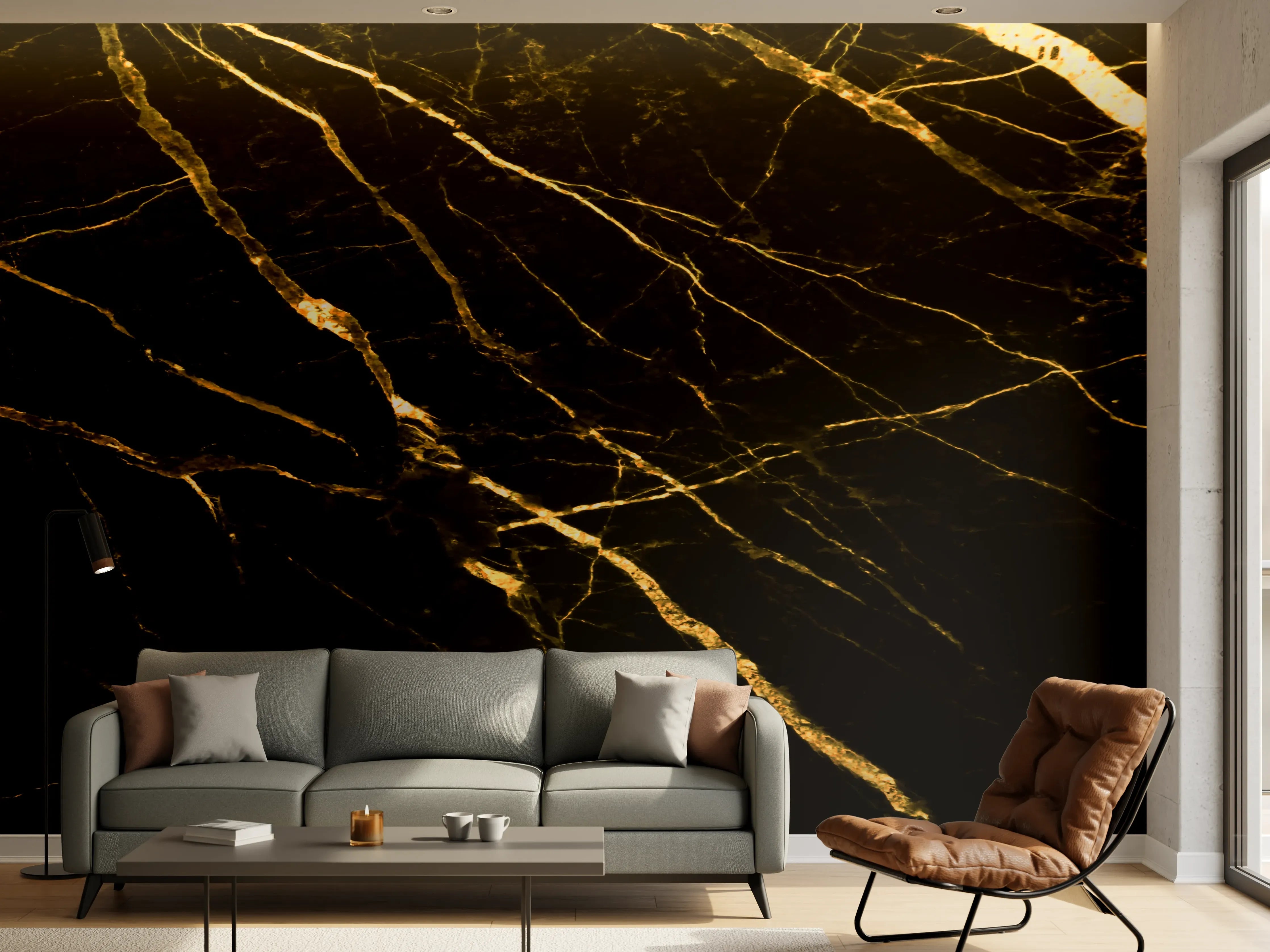 Wandverkleidung Wohnzimmer - Luxus Goldmarmortextur