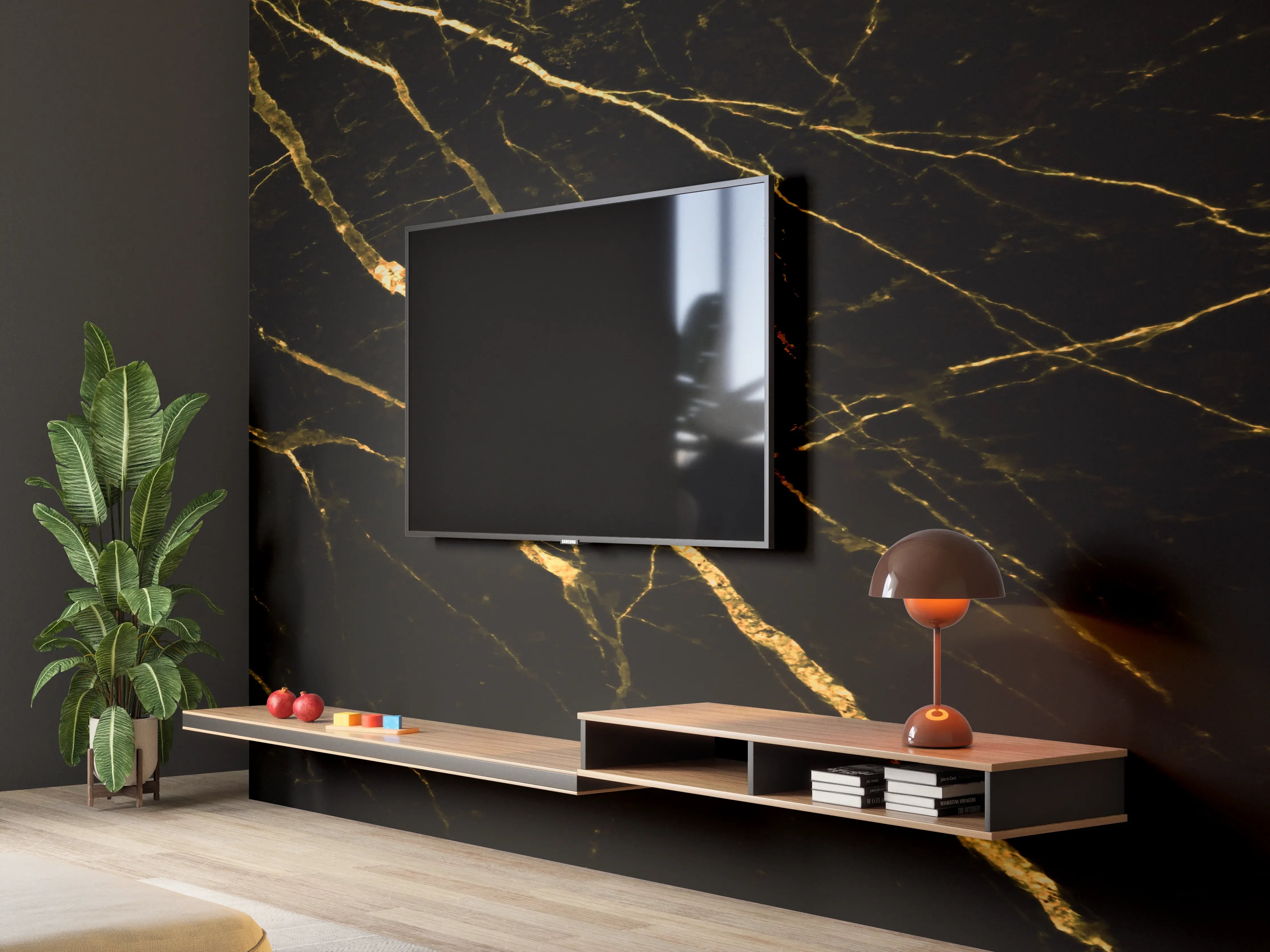 Wandverkleidung Wohnzimmer - Luxus Goldmarmortextur