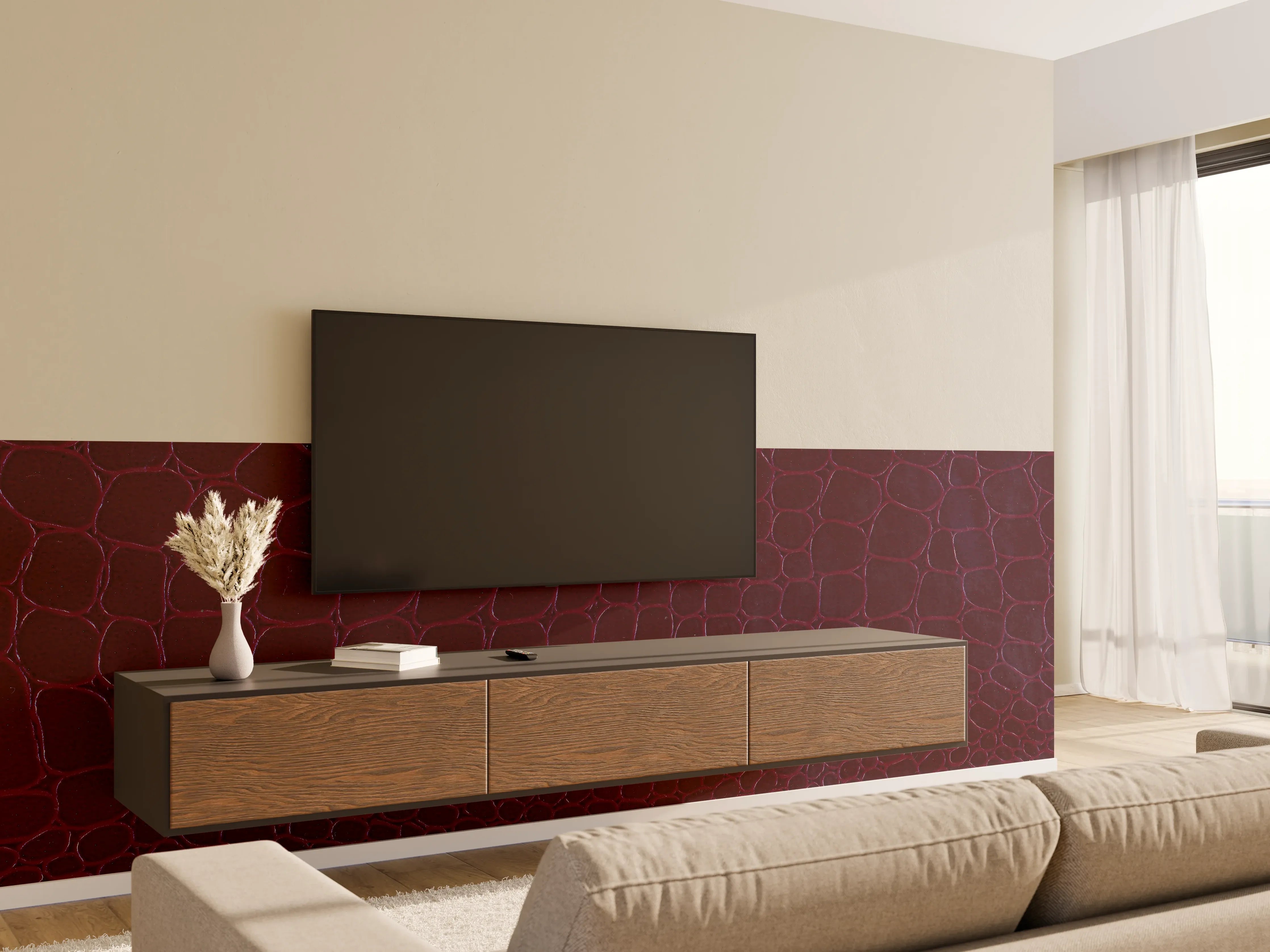 Wandverkleidung Wohnzimmer - Luxus Krokodillederimitat Rot