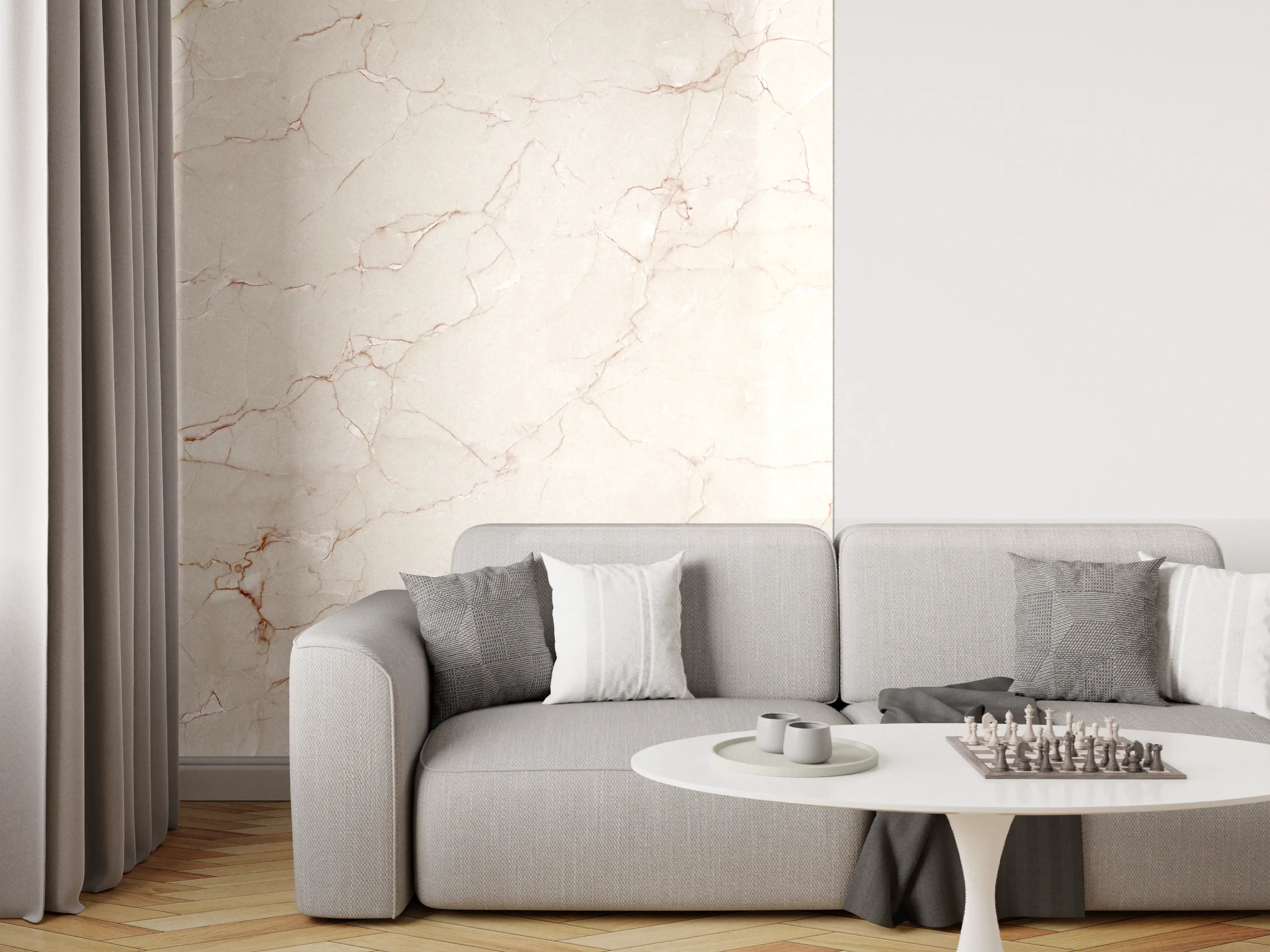 Wandverkleidung Wohnzimmer - Luxus Weiß-Grau Marmor-Textur