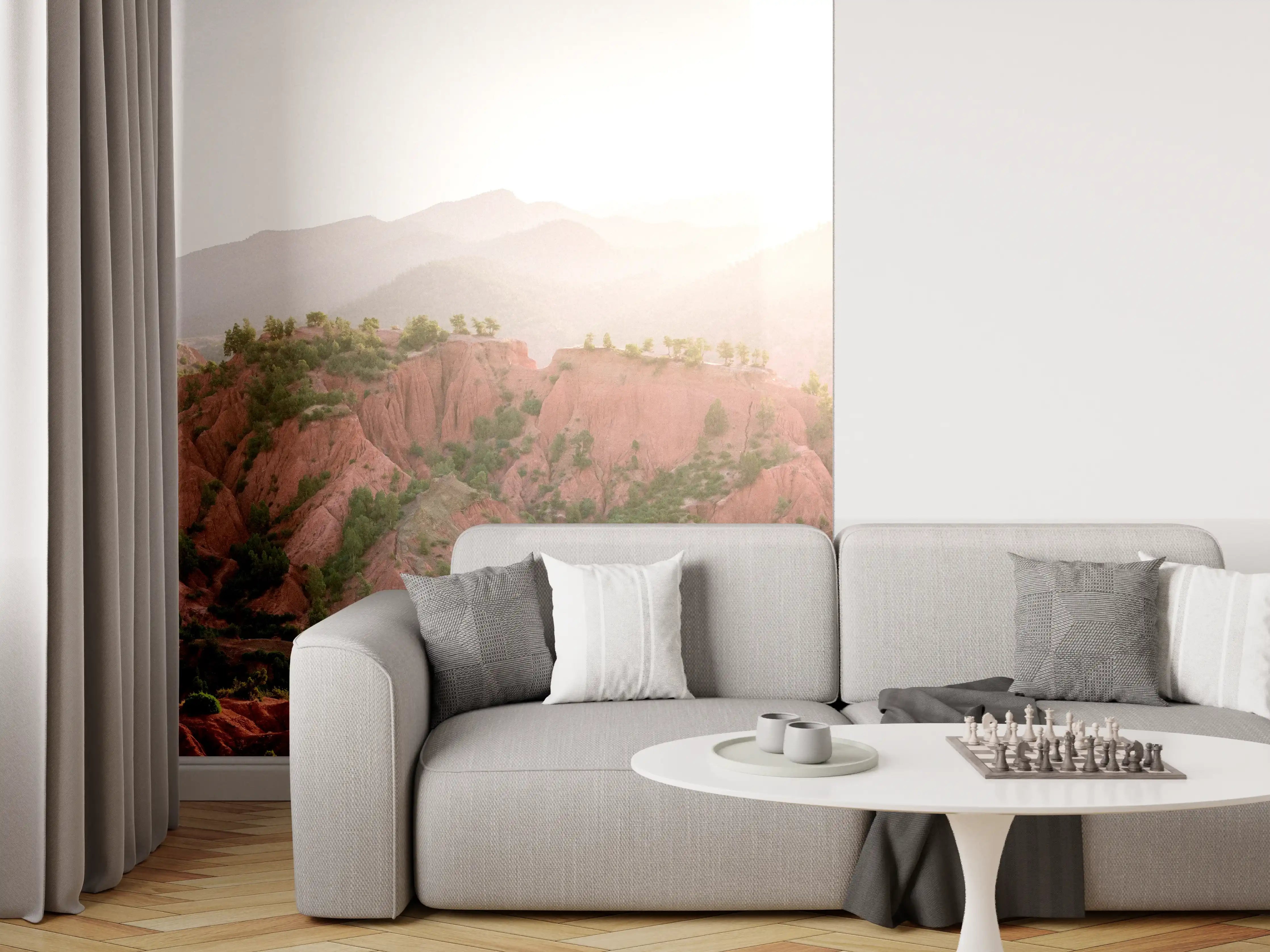 Wandverkleidung Wohnzimmer - Magische Grau-Weiße Felsenwelt