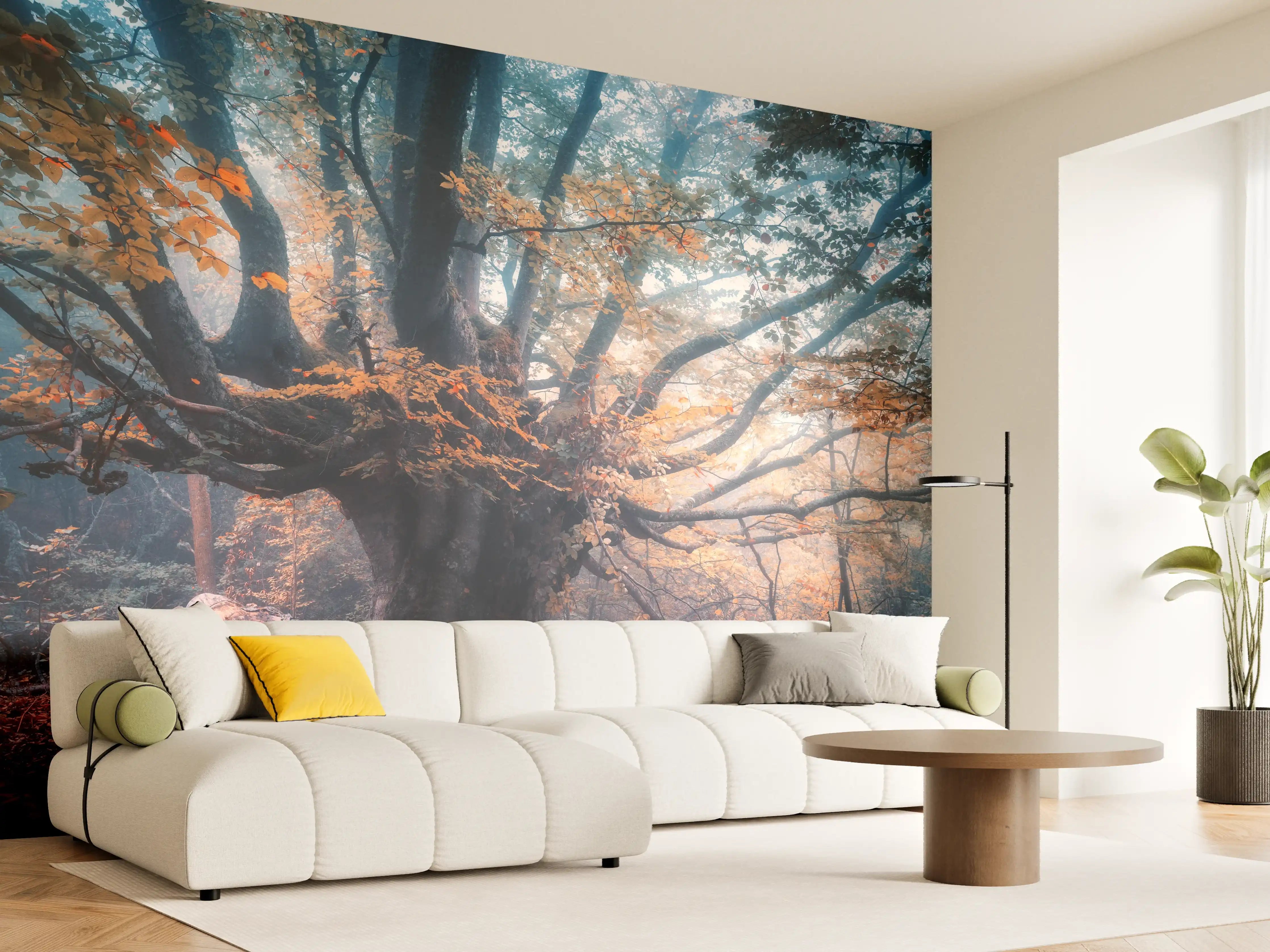 Wandverkleidung Wohnzimmer - Magischer Baum im Herbstwald