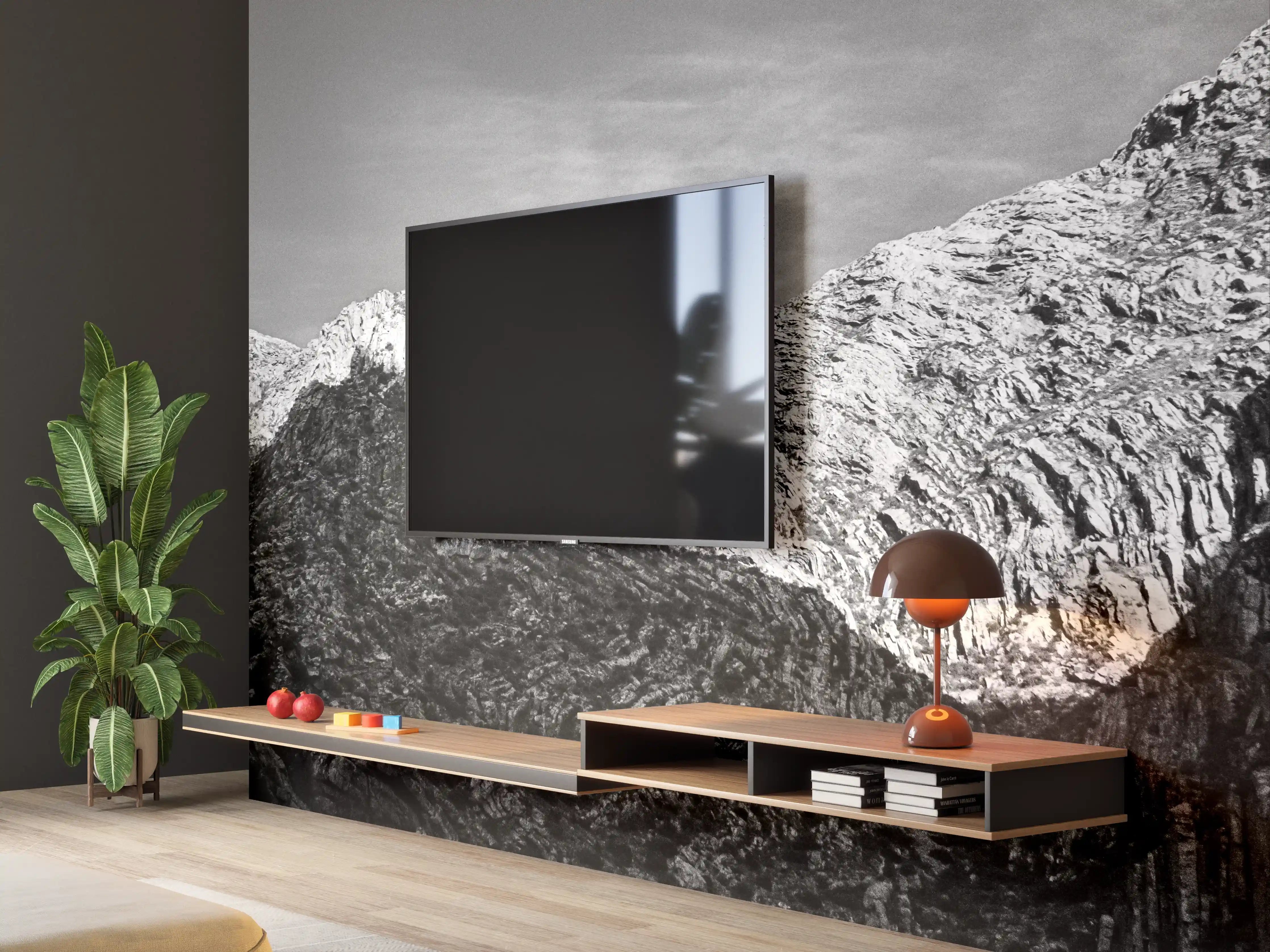 Wandverkleidung Wohnzimmer - Majestätische Berglandschaft in Schwarz-Weiß