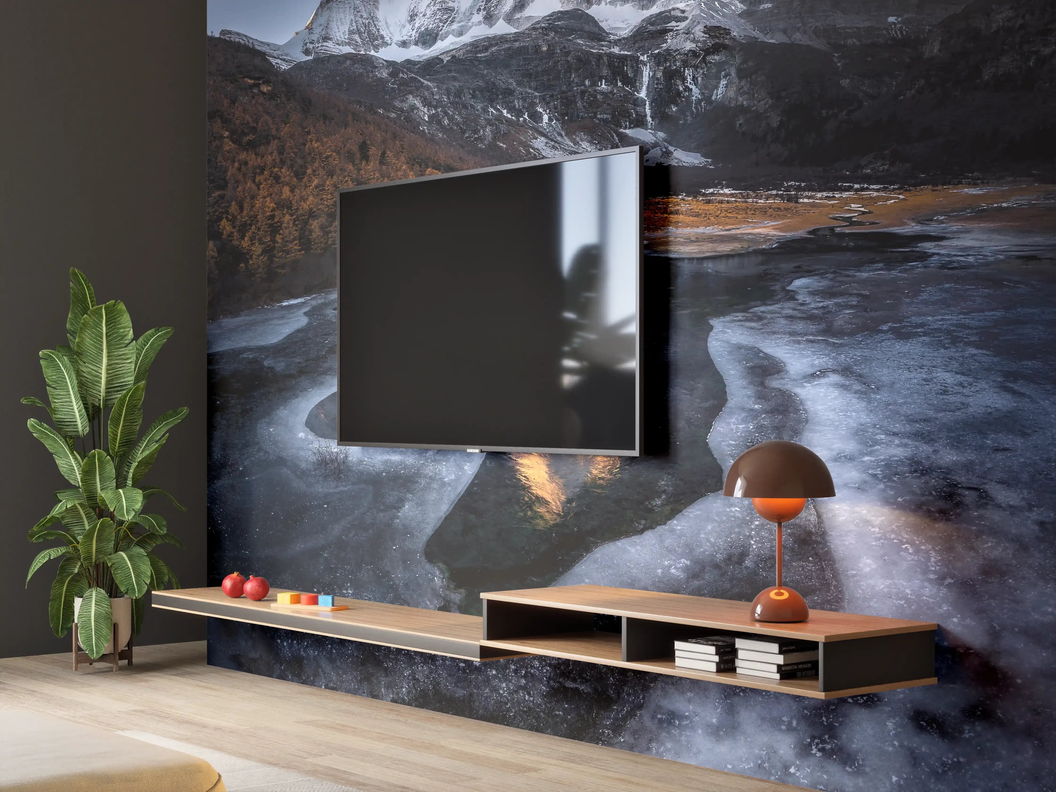 Wandverkleidung Wohnzimmer - Majestätische Bergwelt im Abendlicht