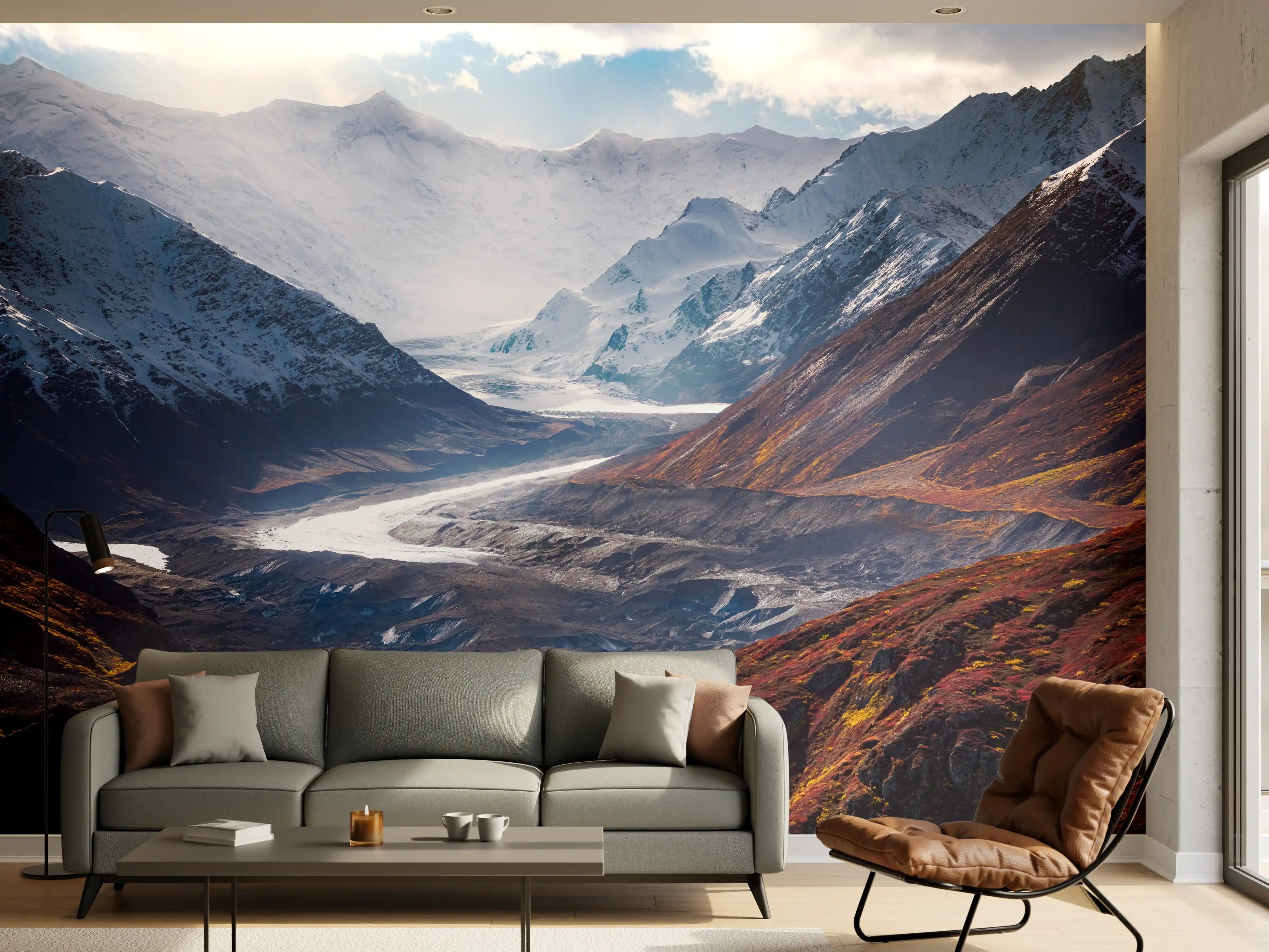 Wandverkleidung Wohnzimmer - Majestätische Gletscher- und Berglandschaft