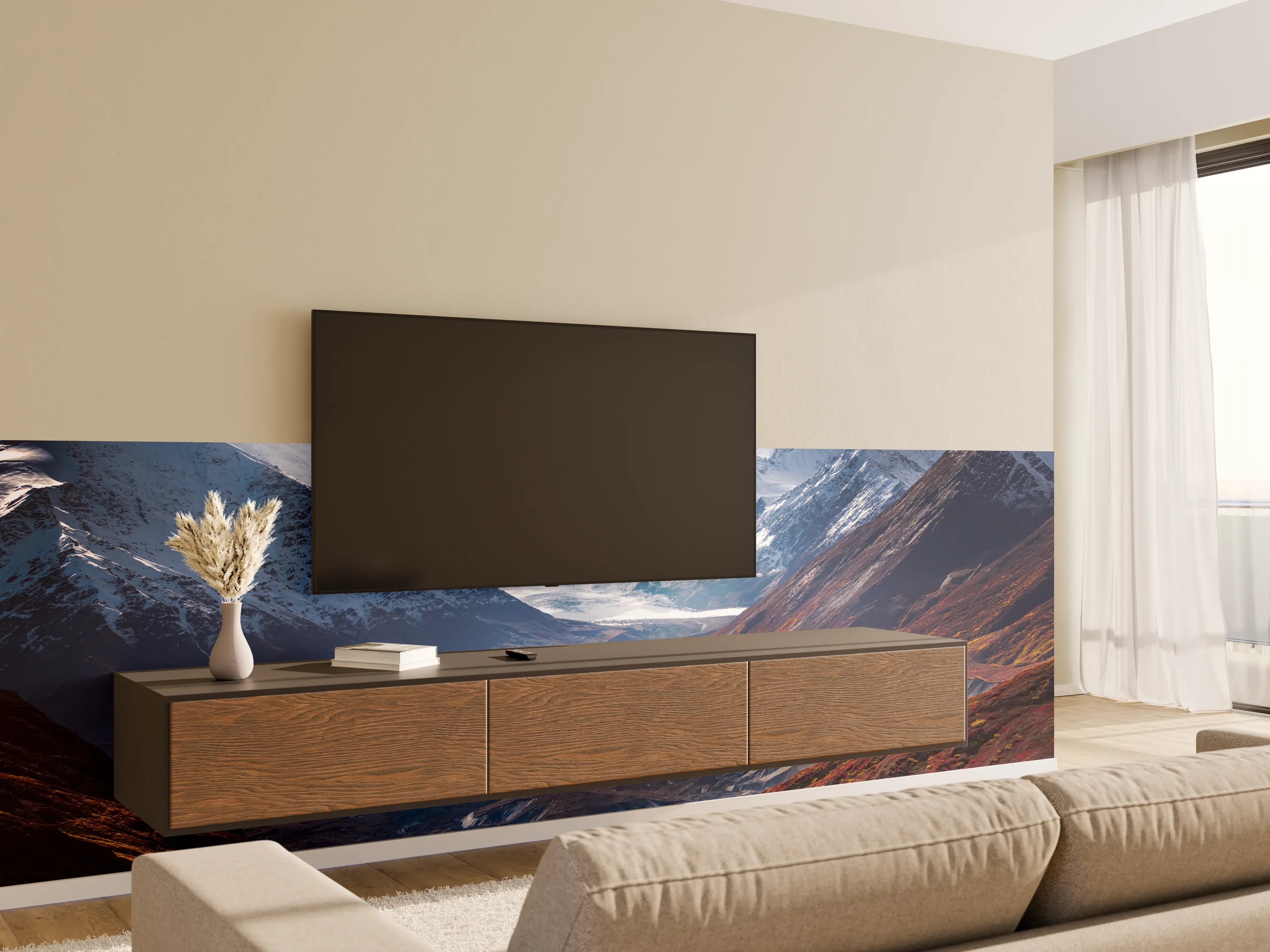 Wandverkleidung Wohnzimmer - Majestätische Gletscher- und Berglandschaft
