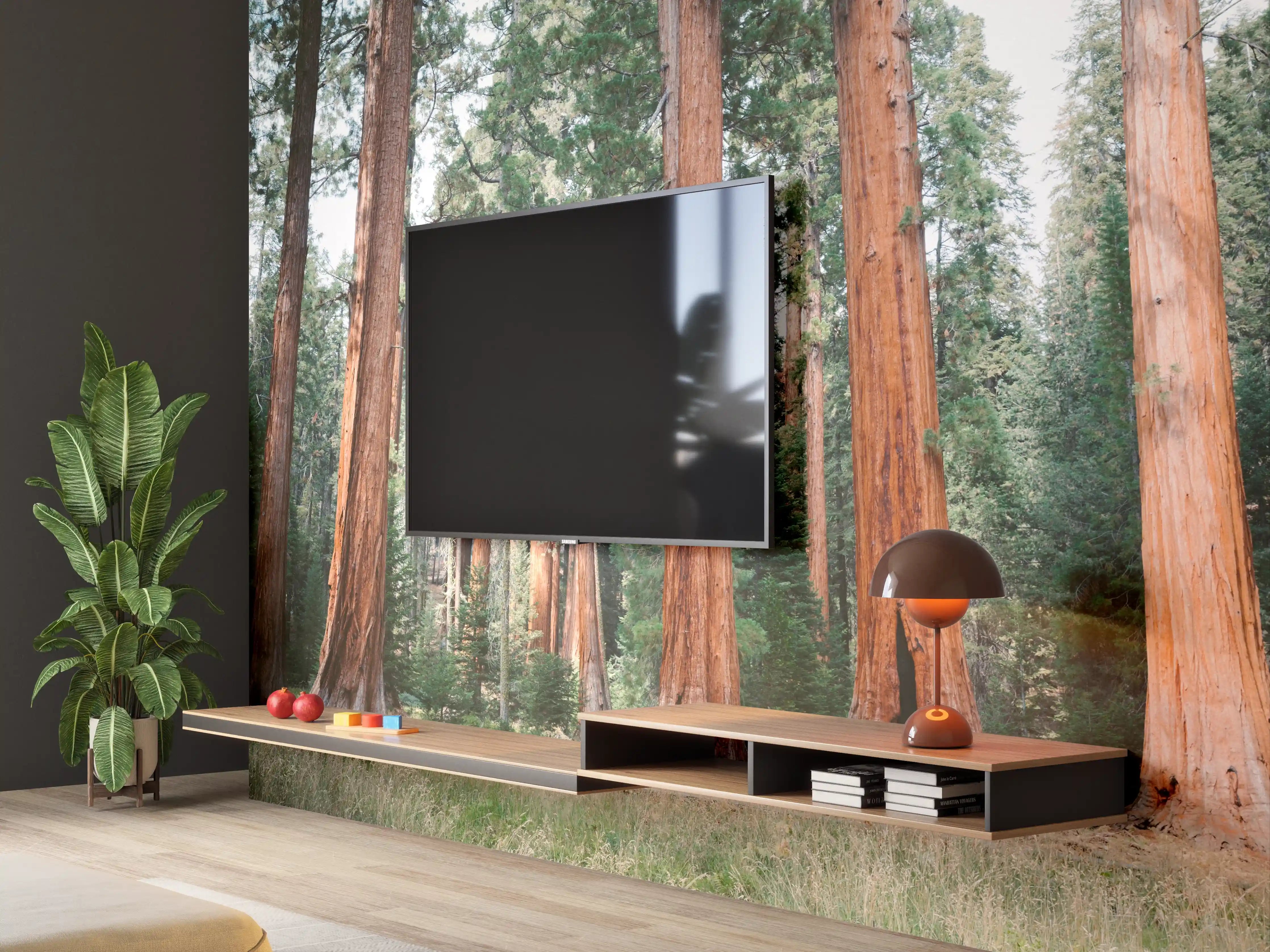 Wandverkleidung Wohnzimmer - Majestätische rotewood Bäume in Naturkulisse