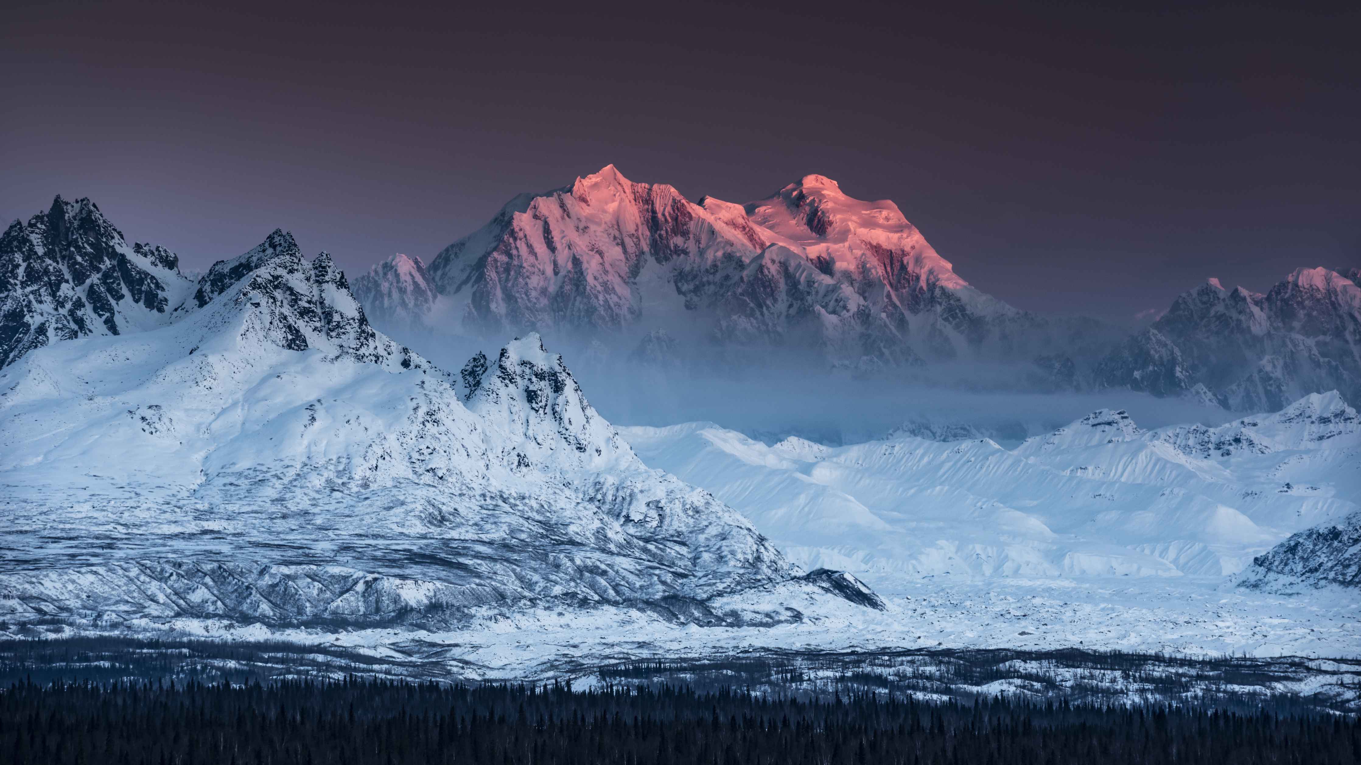 Wandverkleidung Wohnzimmer-Majestätische verschneite Berge bei Sonnenuntergang