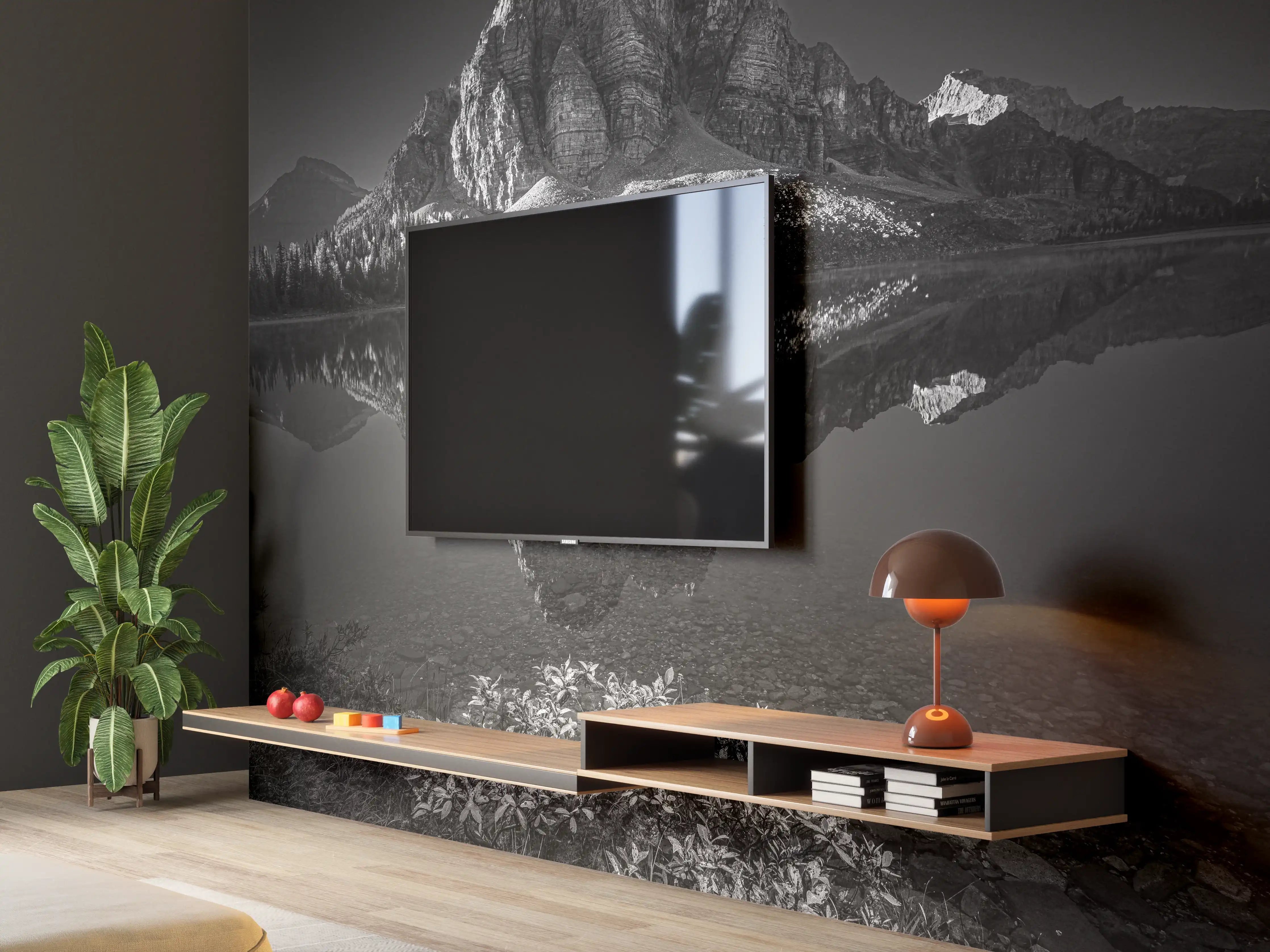 Wandverkleidung Wohnzimmer - Majestätischer Berg im Spiegelbild