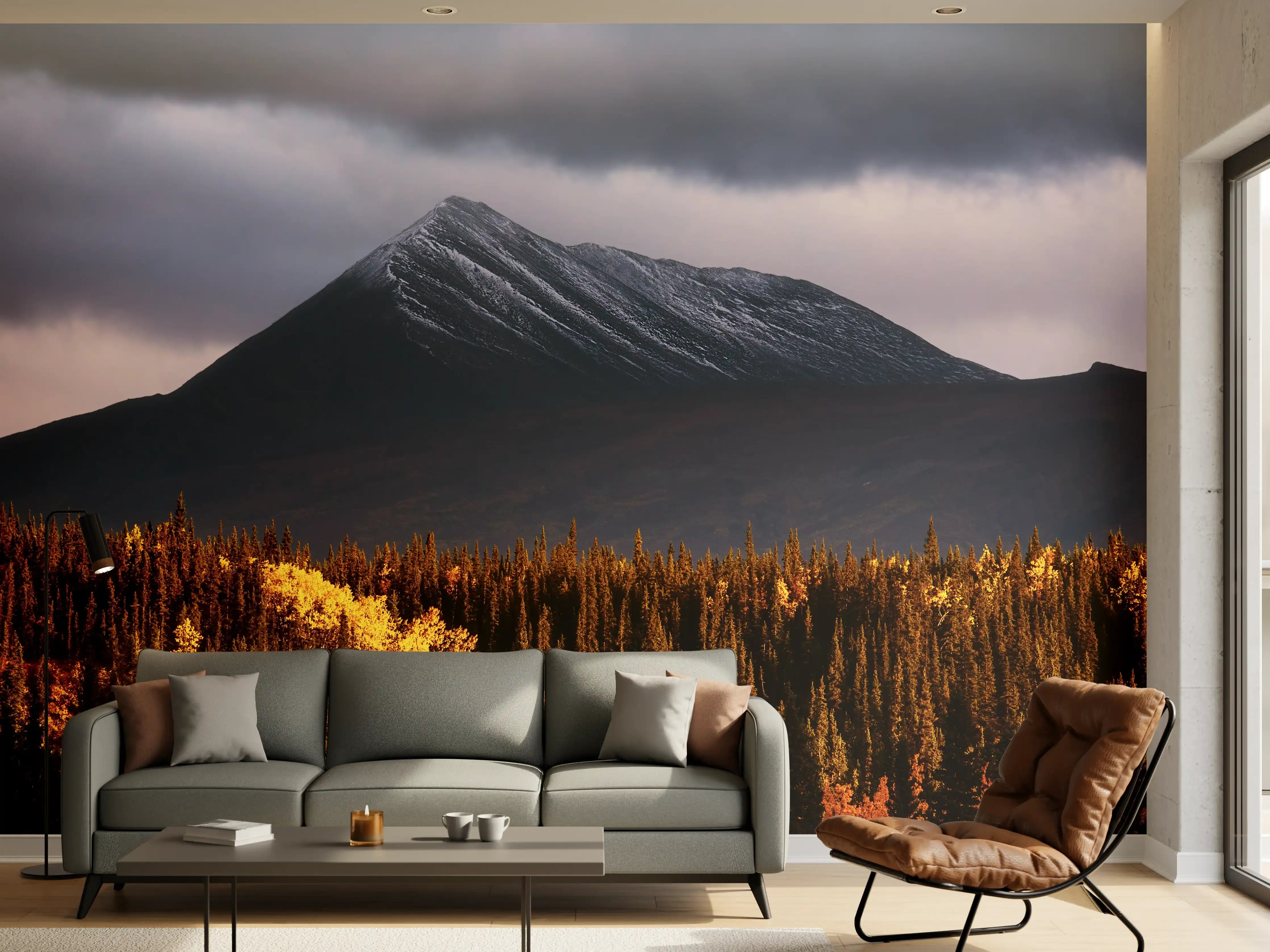 Wandverkleidung Wohnzimmer - Majestätischer Berg im goldenen Herbst