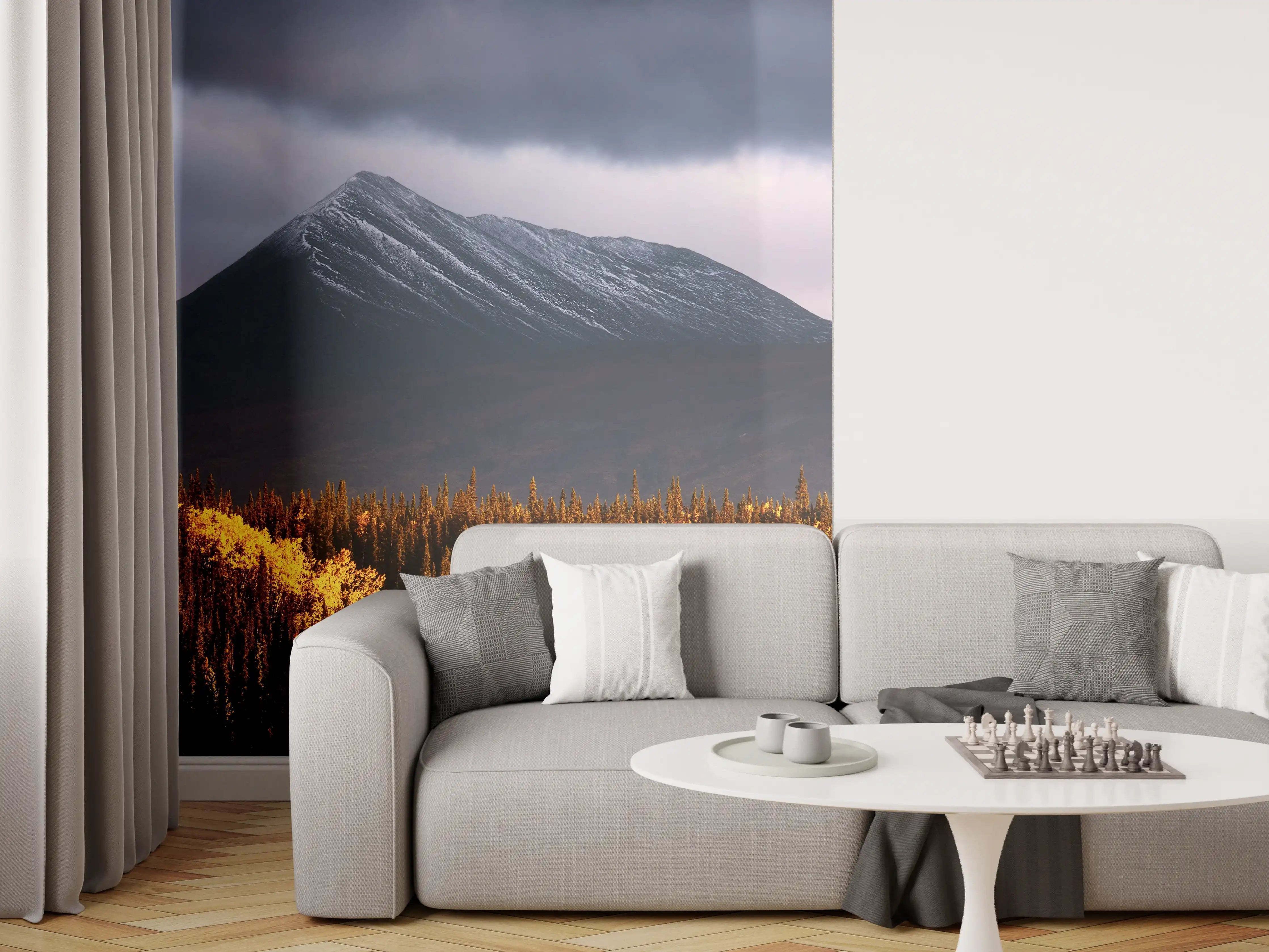Wandverkleidung Wohnzimmer - Majestätischer Berg im goldenen Herbst