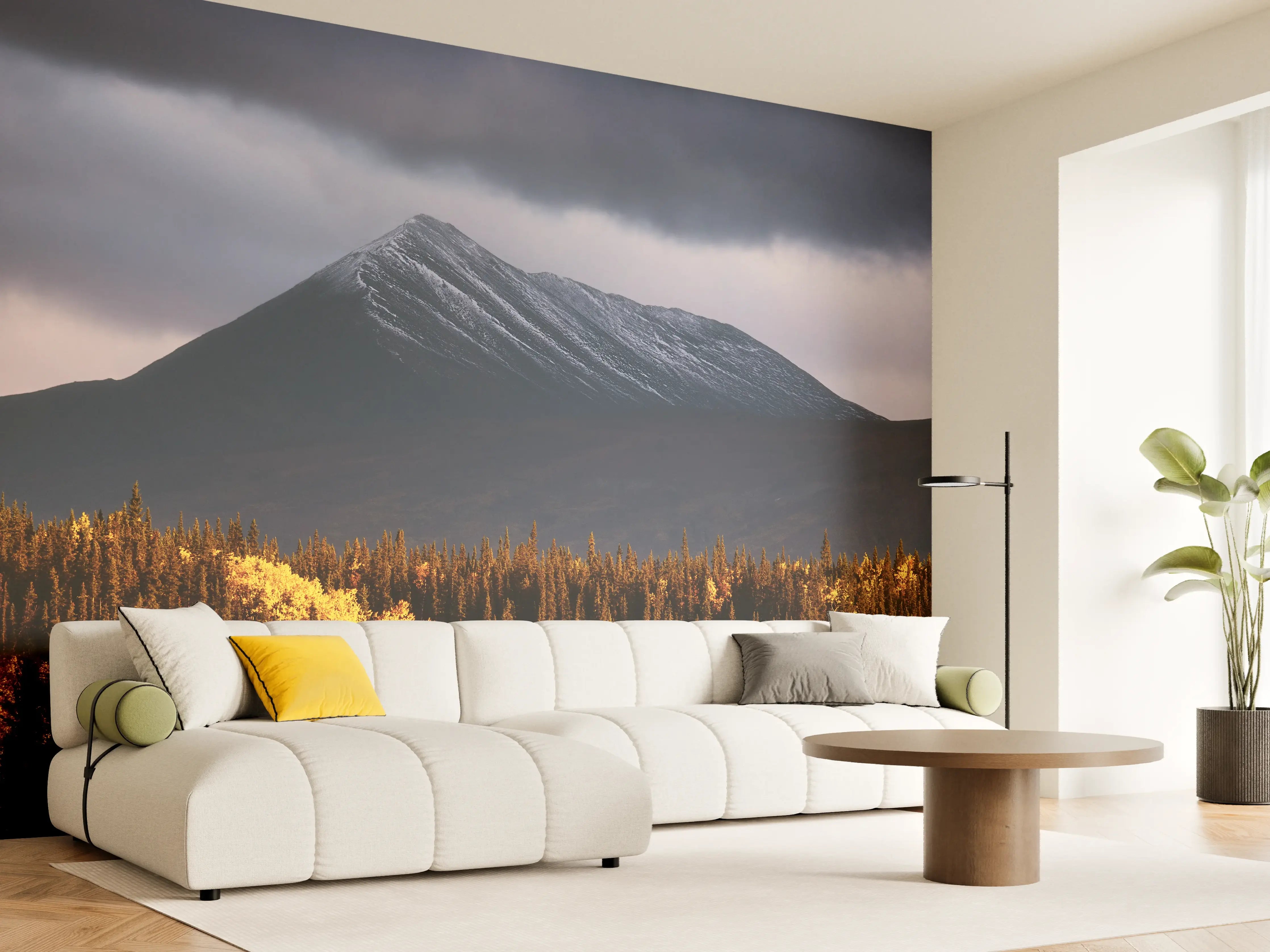 Wandverkleidung Wohnzimmer - Majestätischer Berg im goldenen Herbst