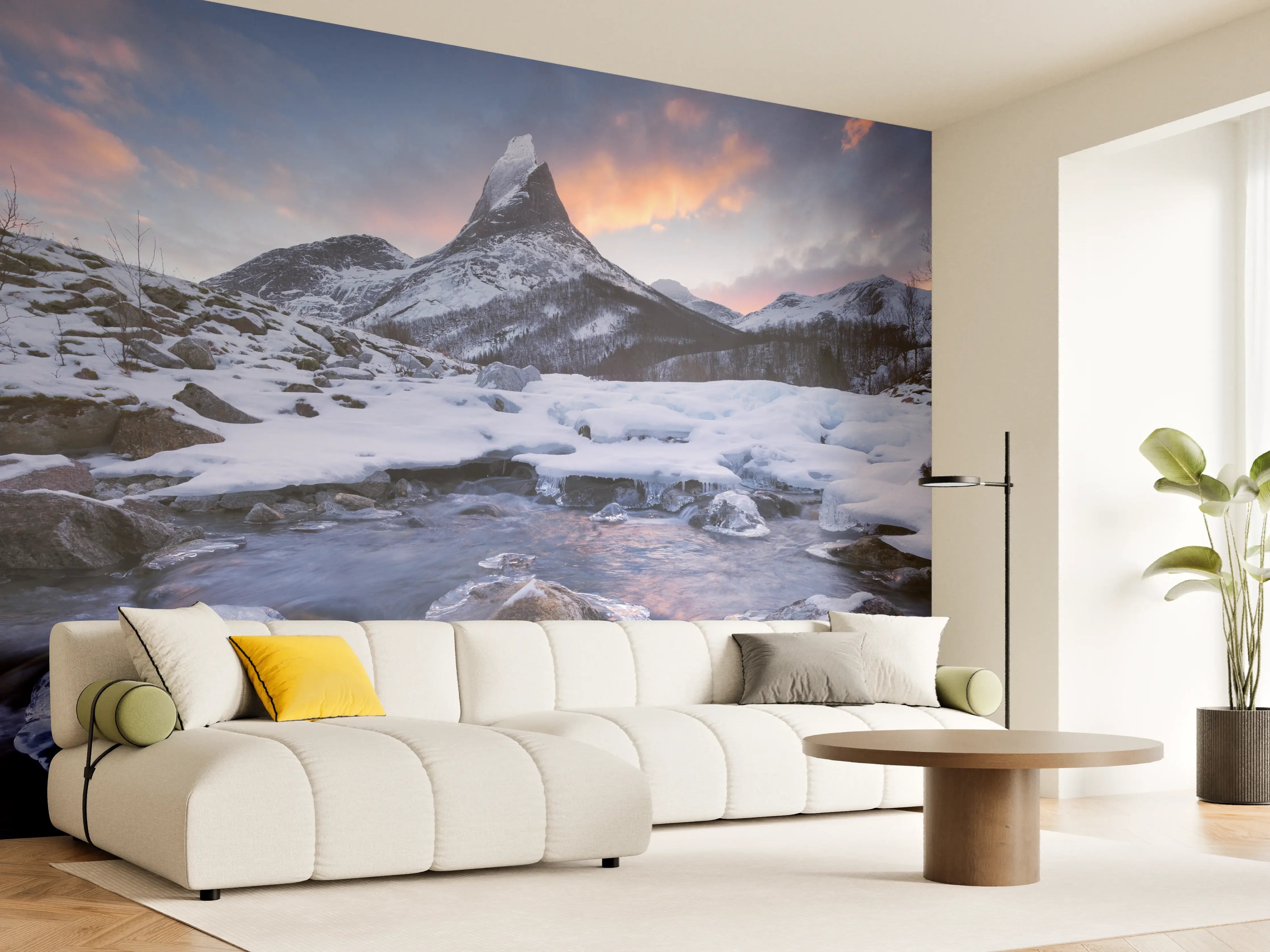 Wandverkleidung Wohnzimmer - Majestätischer Berggipfel bei Sonnenaufgang