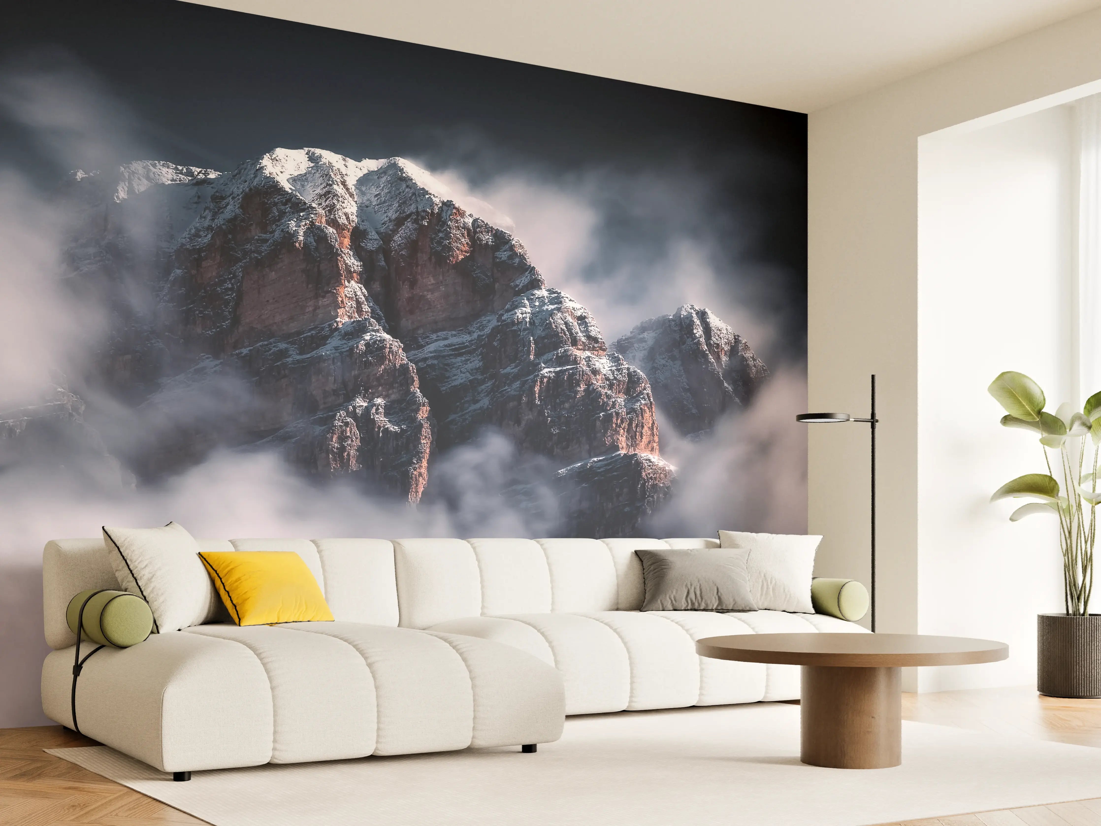 Wandverkleidung Wohnzimmer - Majestätischer Berggipfel in Wolken