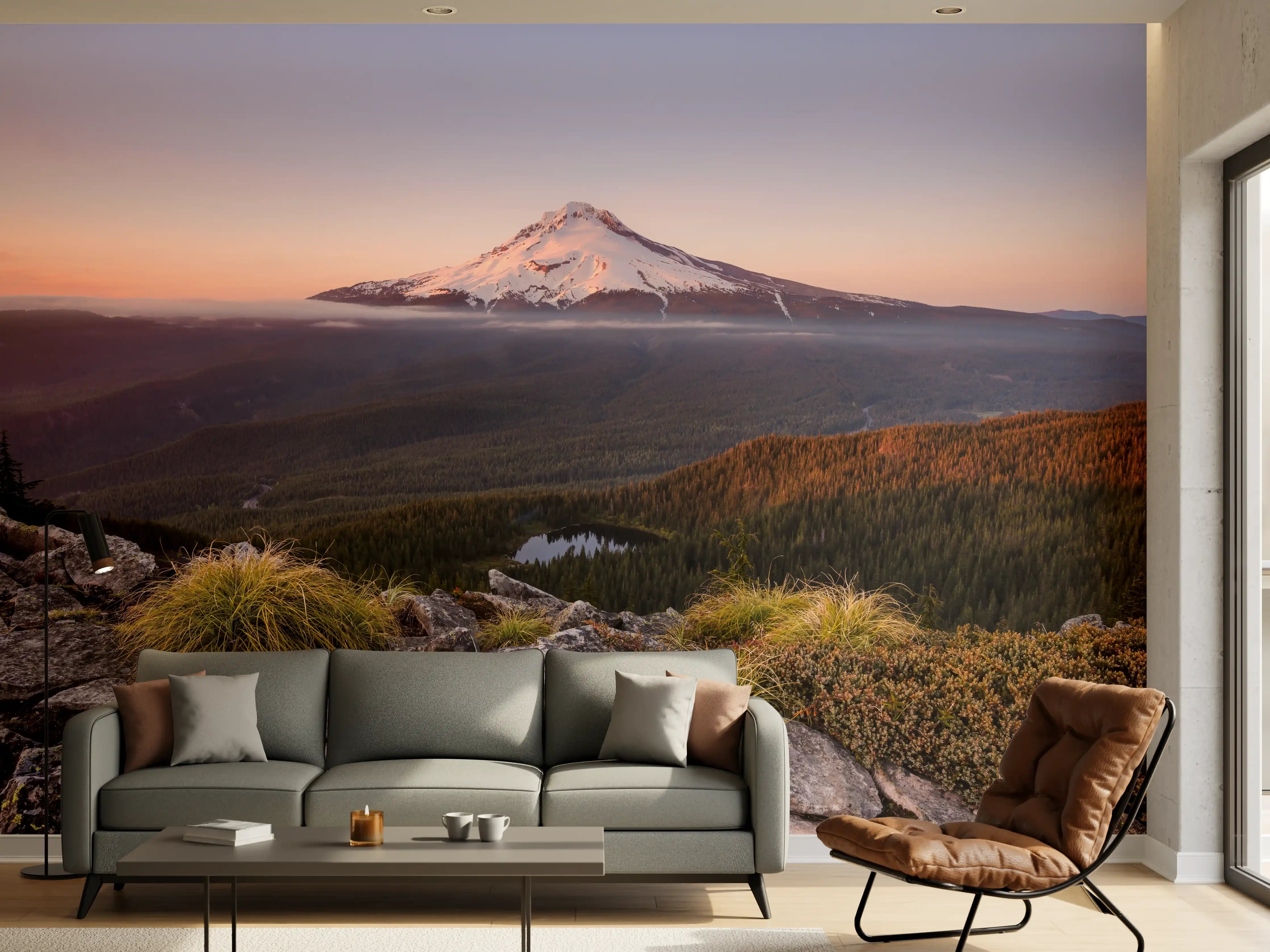 Wandverkleidung Wohnzimmer - Majestätischer Blick auf den Mount Hood bei Sonnenaufgang