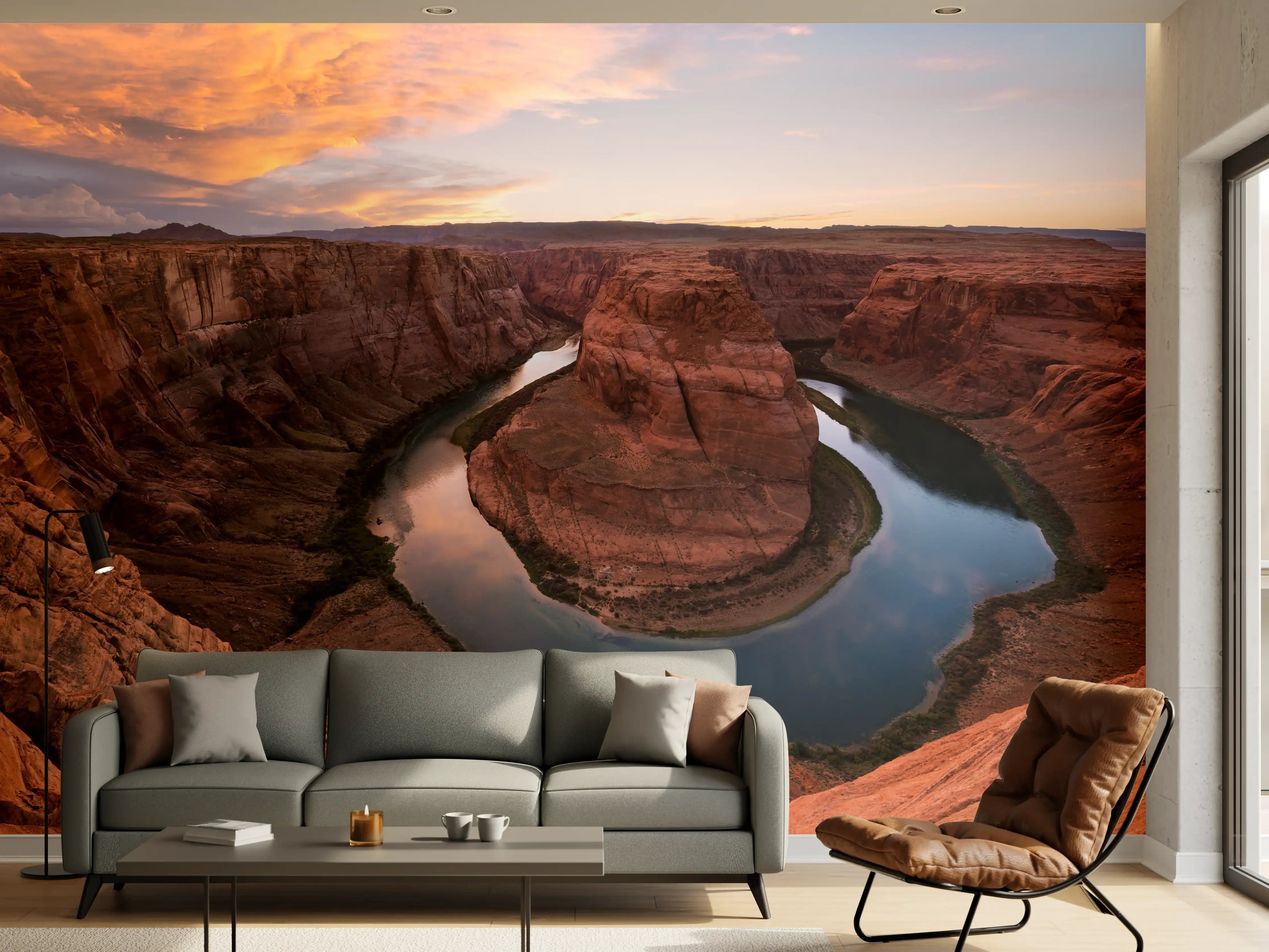 Wandverkleidung Wohnzimmer - Majestätischer Canyon bei Sonnenuntergang