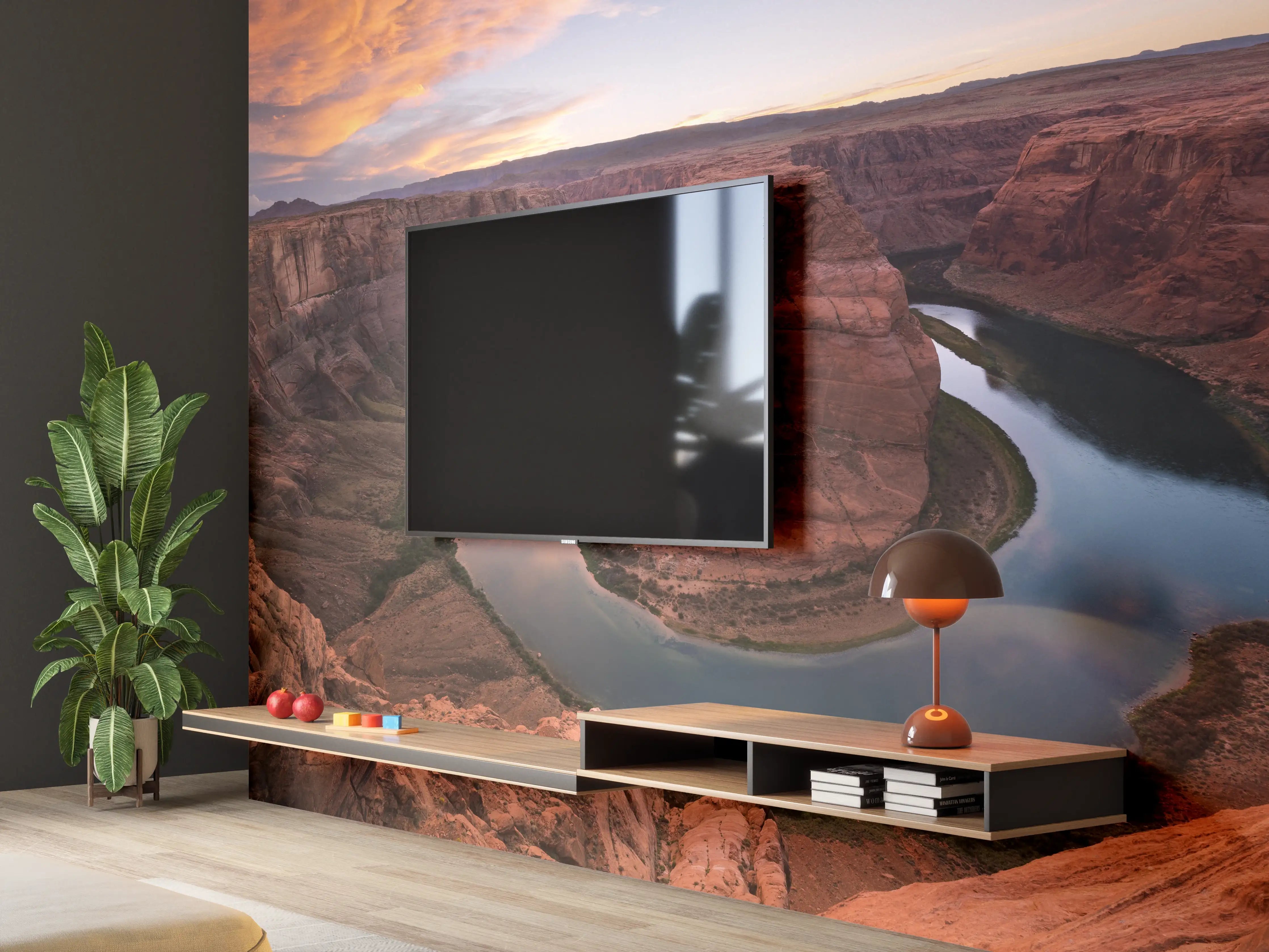 Wandverkleidung Wohnzimmer - Majestätischer Canyon bei Sonnenuntergang