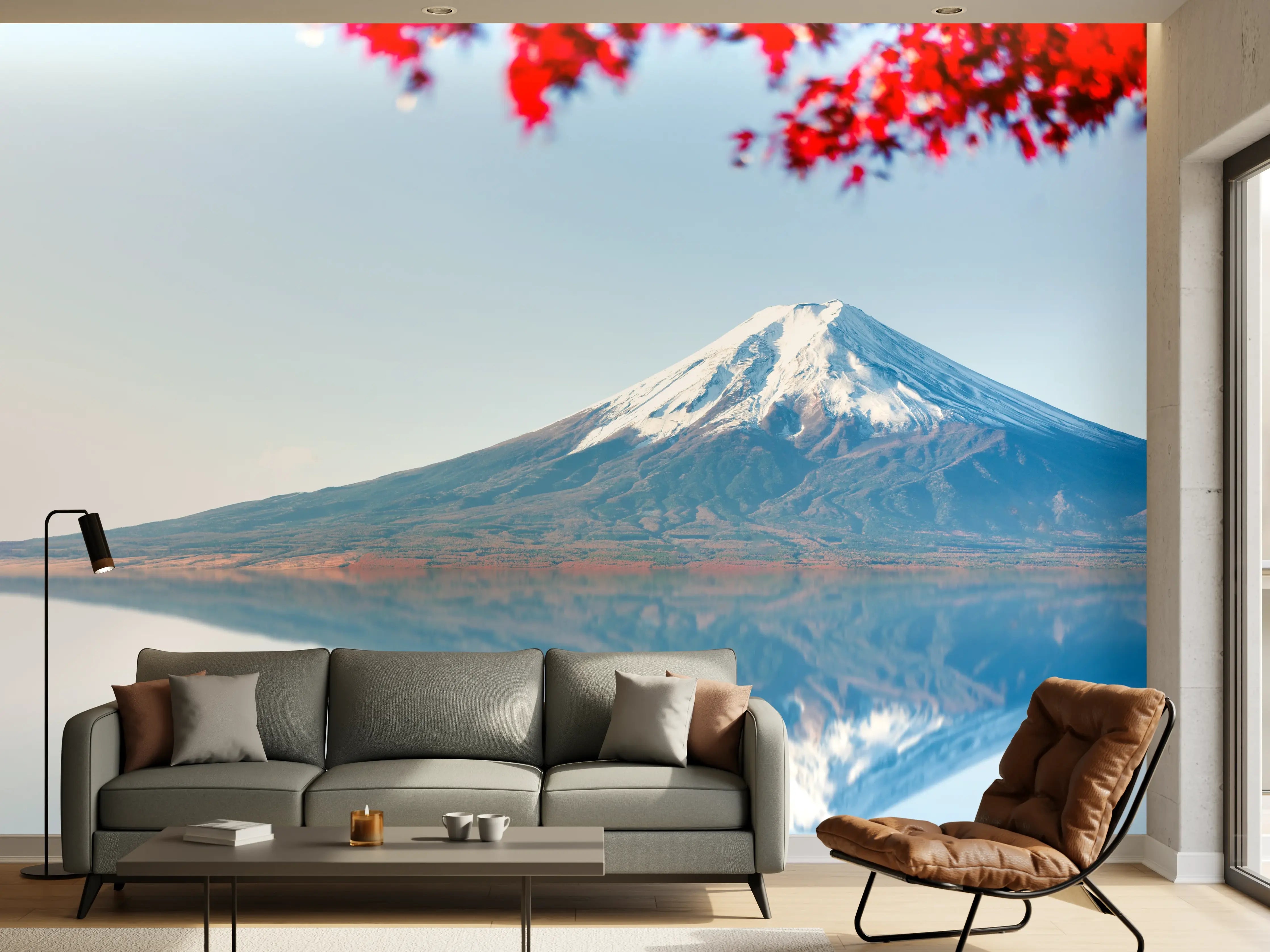 Wandverkleidung Wohnzimmer - Majestätischer Mount Fuji im Frühling