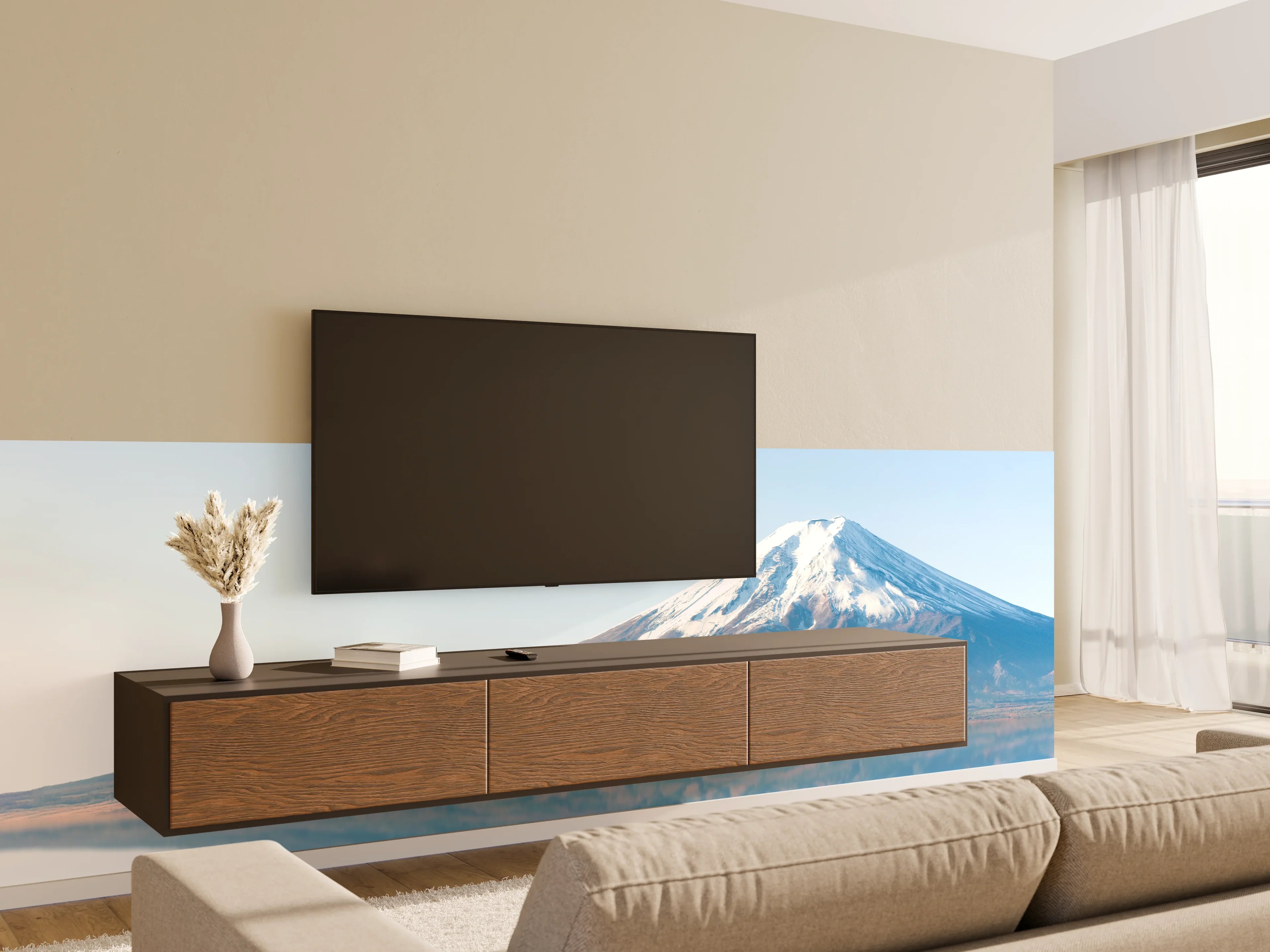 Wandverkleidung Wohnzimmer - Majestätischer Mount Fuji im Frühling