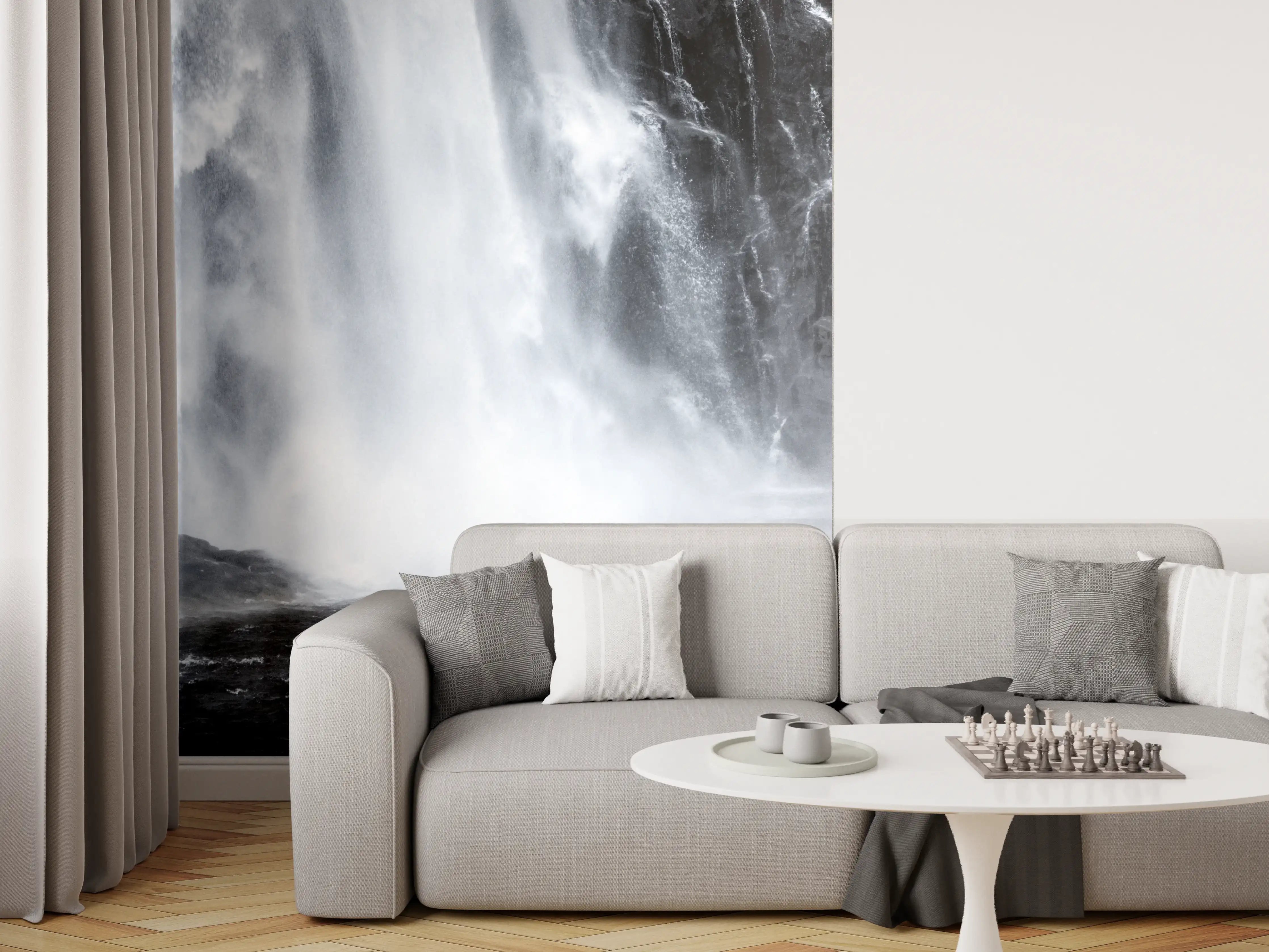 Wandverkleidung Wohnzimmer - Majestätischer Wasserfall in natürlicher Schönheit