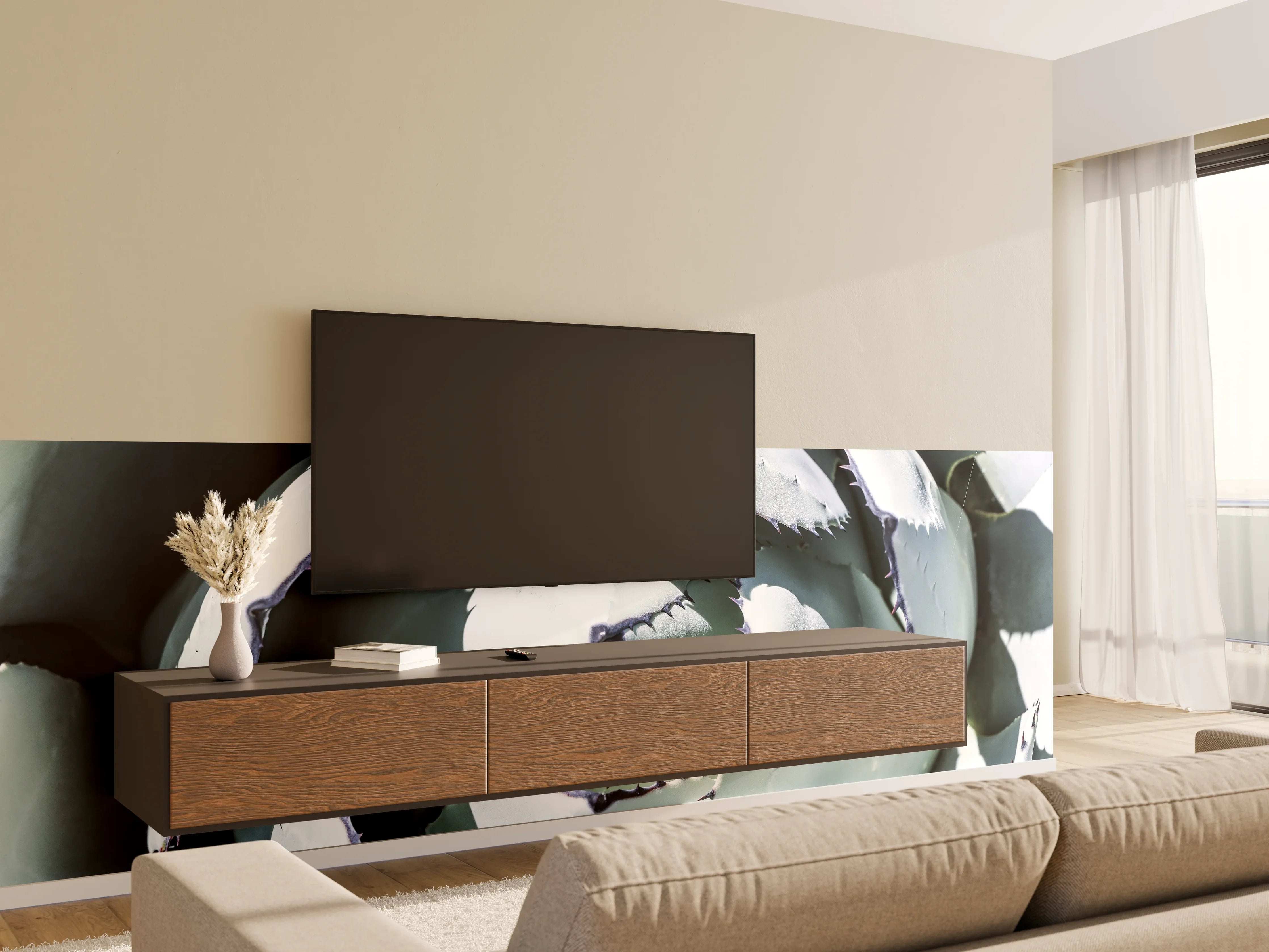 Wandverkleidung Wohnzimmer - Makrofotografie einer Sukkulente