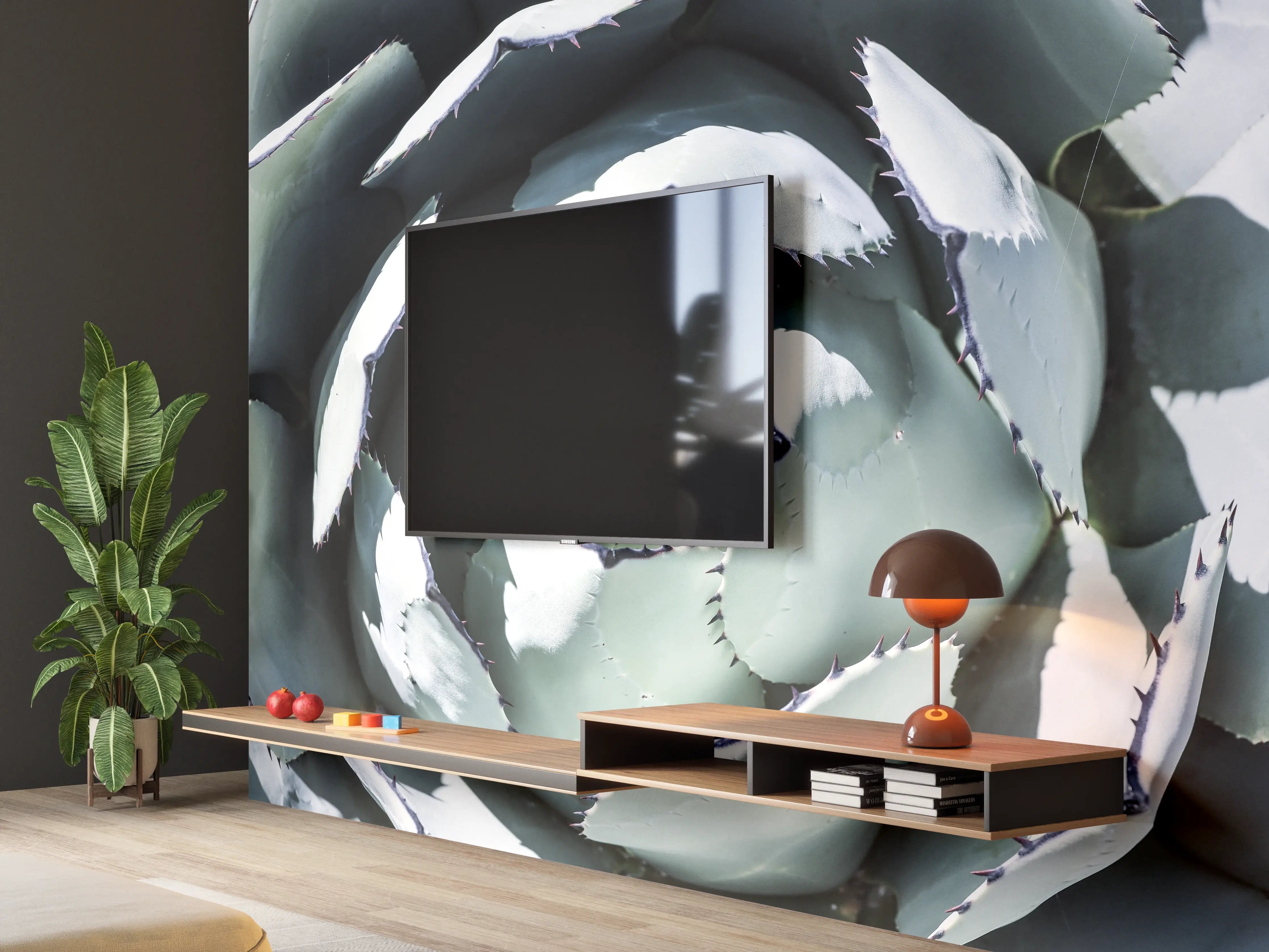 Wandverkleidung Wohnzimmer - Makrofotografie einer Sukkulente