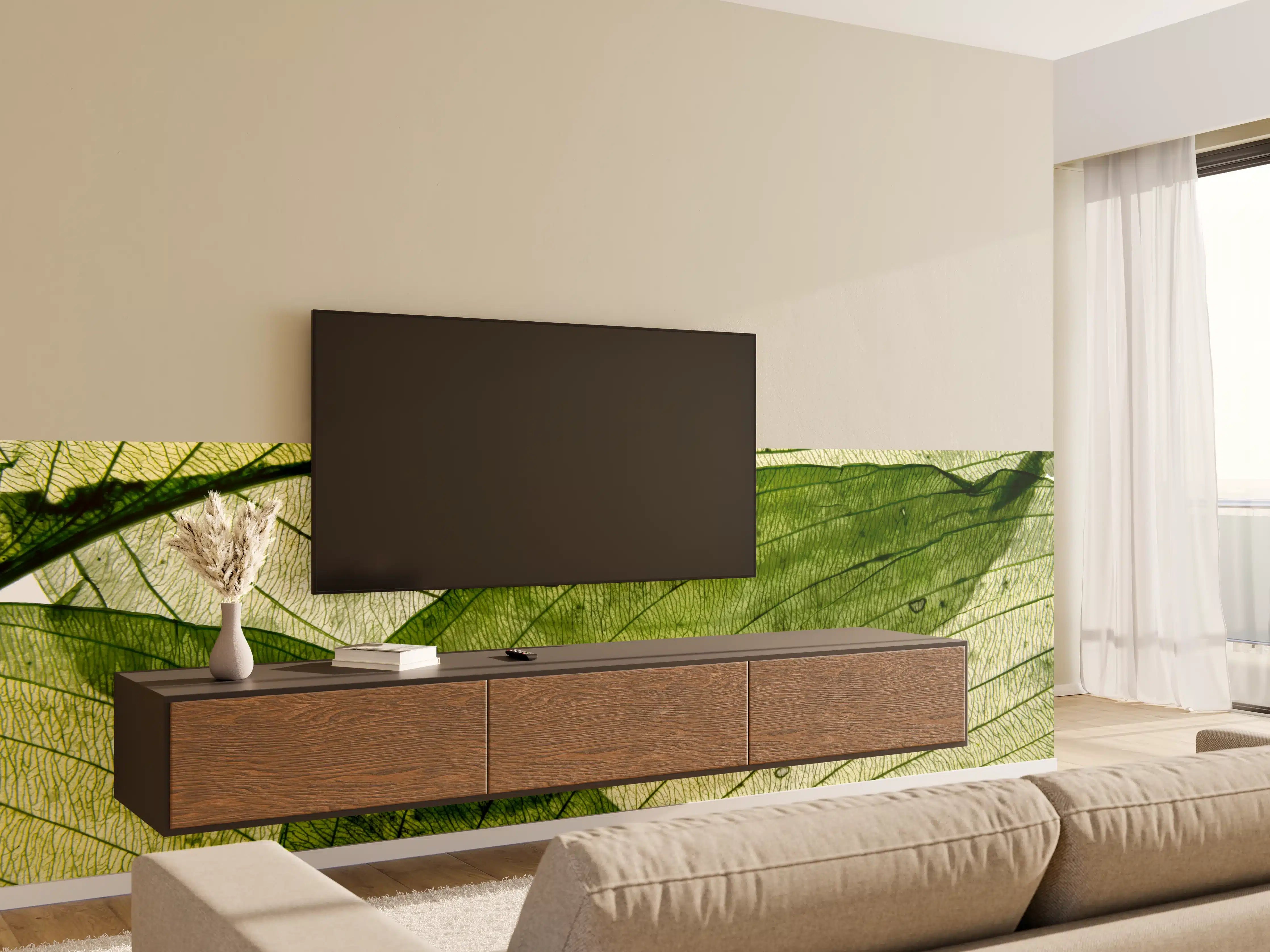 Wandverkleidung Wohnzimmer - Makrotextur von herbstlich getrockneten Blättern