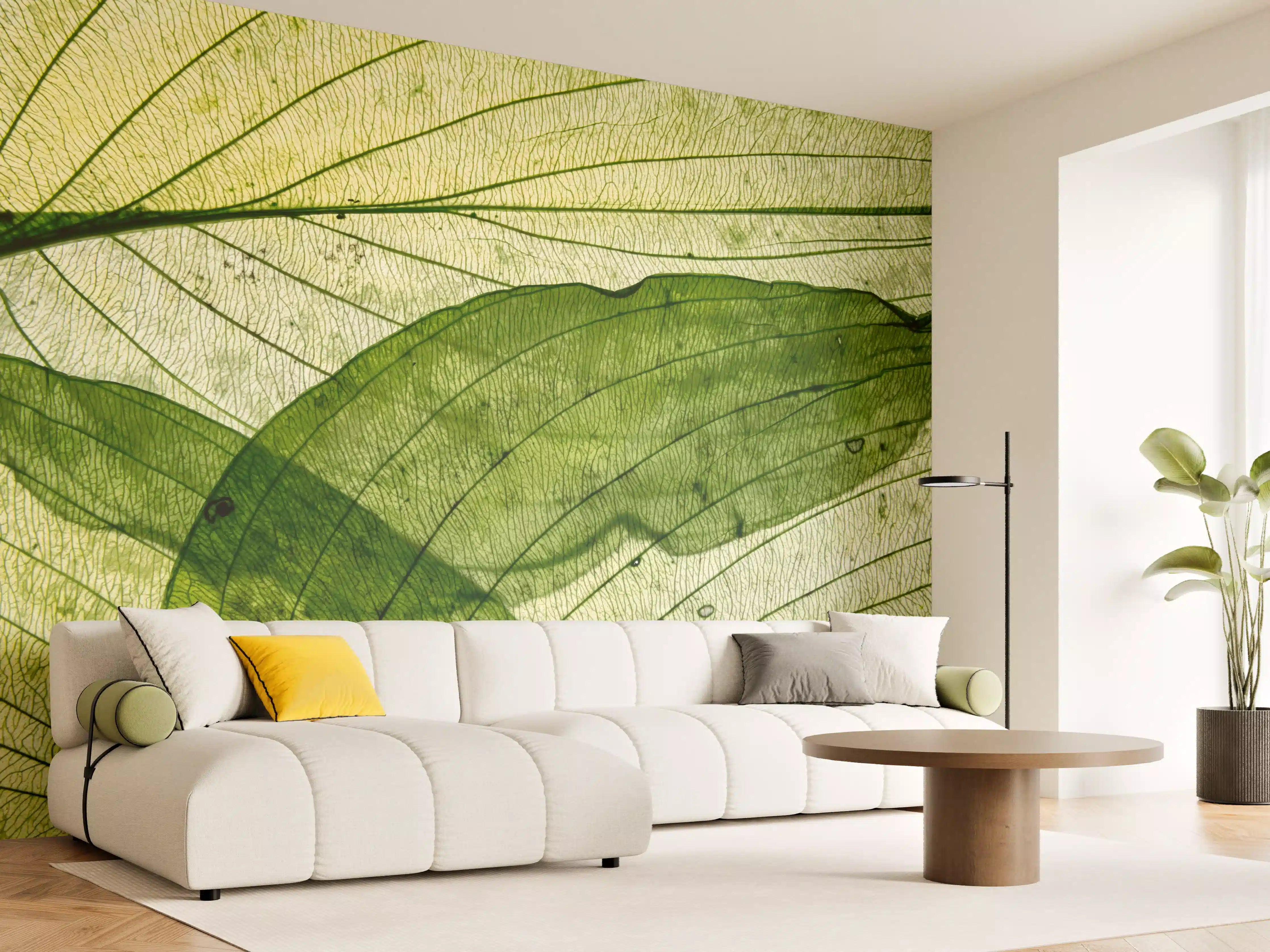 Wandverkleidung Wohnzimmer - Makrotextur von herbstlich getrockneten Blättern